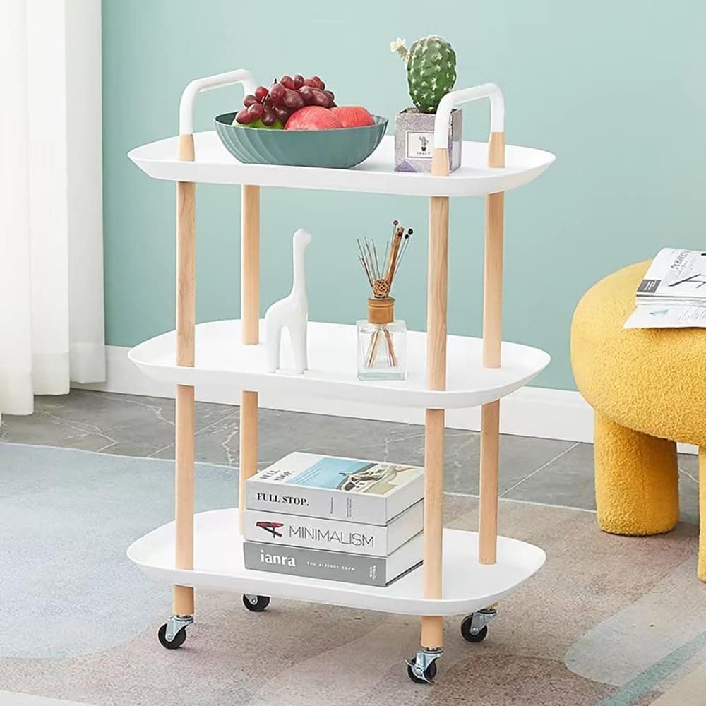 Rolling Cart, 3-Tier Plastic Rolling Utility Cart with Handle,Round Lockable Wheels,Multi-Functional Storage Trolley for Office, Living Room, Kitchen (Square, 3 Tier)