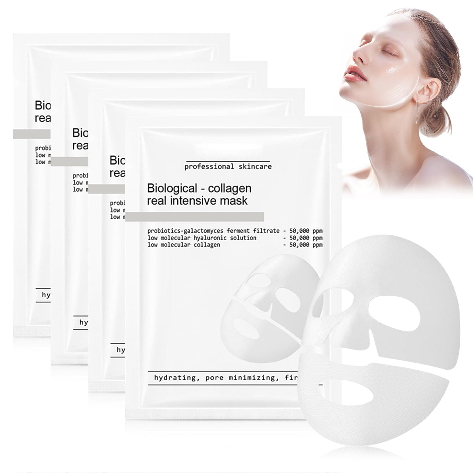 Vizela 4Pcs Skaind Collagen Glow Mask Overnight, Deep Face Mask, Bio-Collagen Real Deep Mask, Hydrating Overnight Hydrogel Mask, Revitalize Your Skin with Low Molecular Weight Collagen Mask