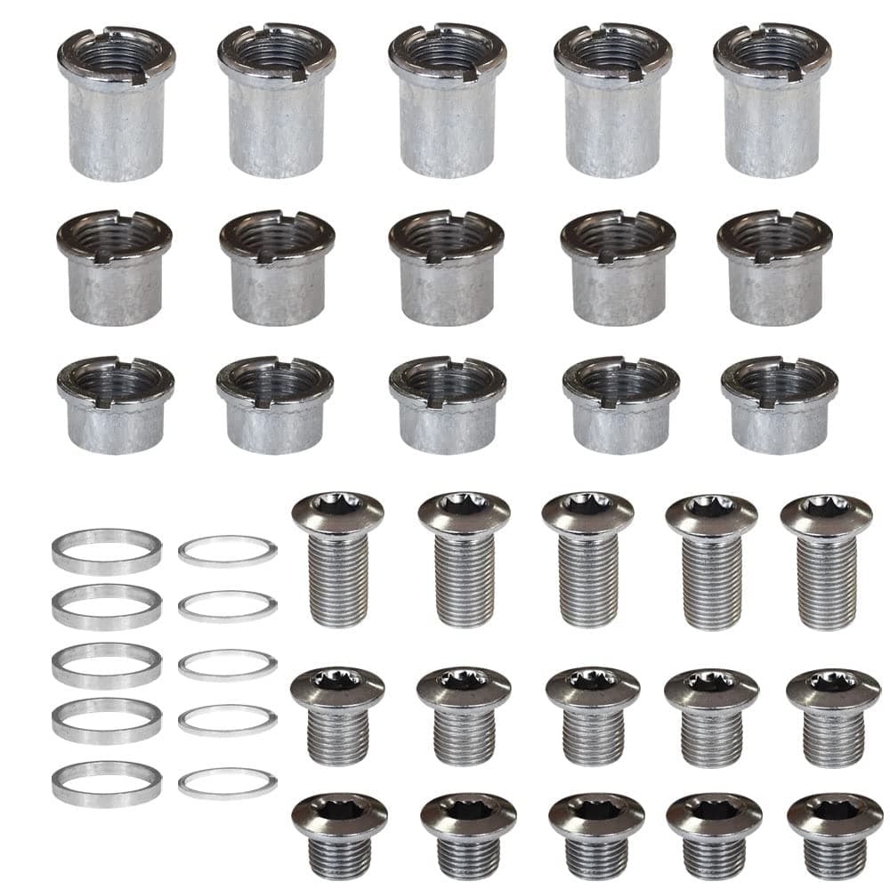 5 pcs for Each Single/Double/Triple Chainring Bolts Screws Disc Crankset Nuts Chainwheel + 10 pcs Washers Fit for Road Bike Mountain Bike MTB (25 pcs)