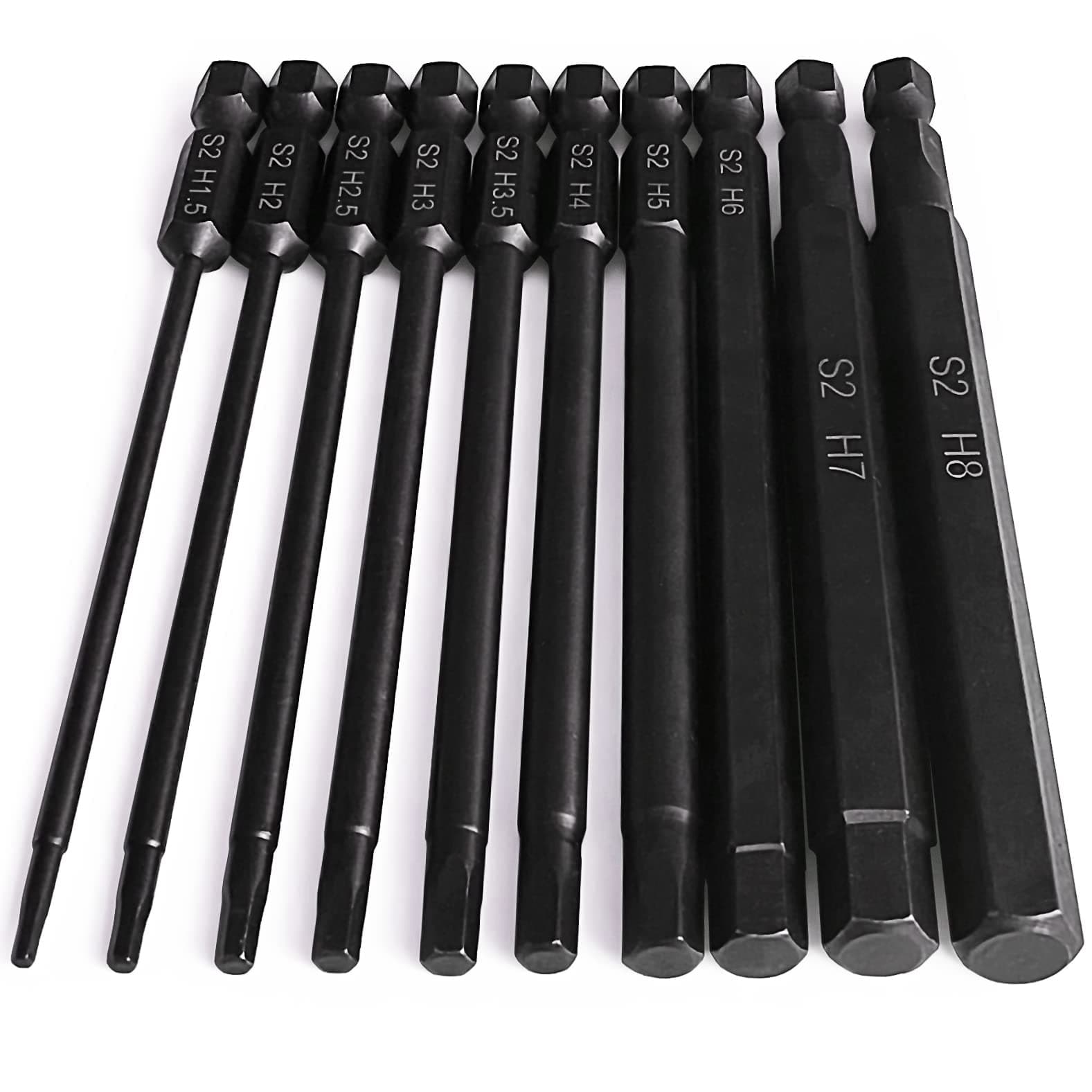 Hex Head Allen Wrench Drill Bit Set (10pc Metric), Upgraded 1/4 Quick Release Shank Magnetic 100mm Long Screwdriver Bit Set.