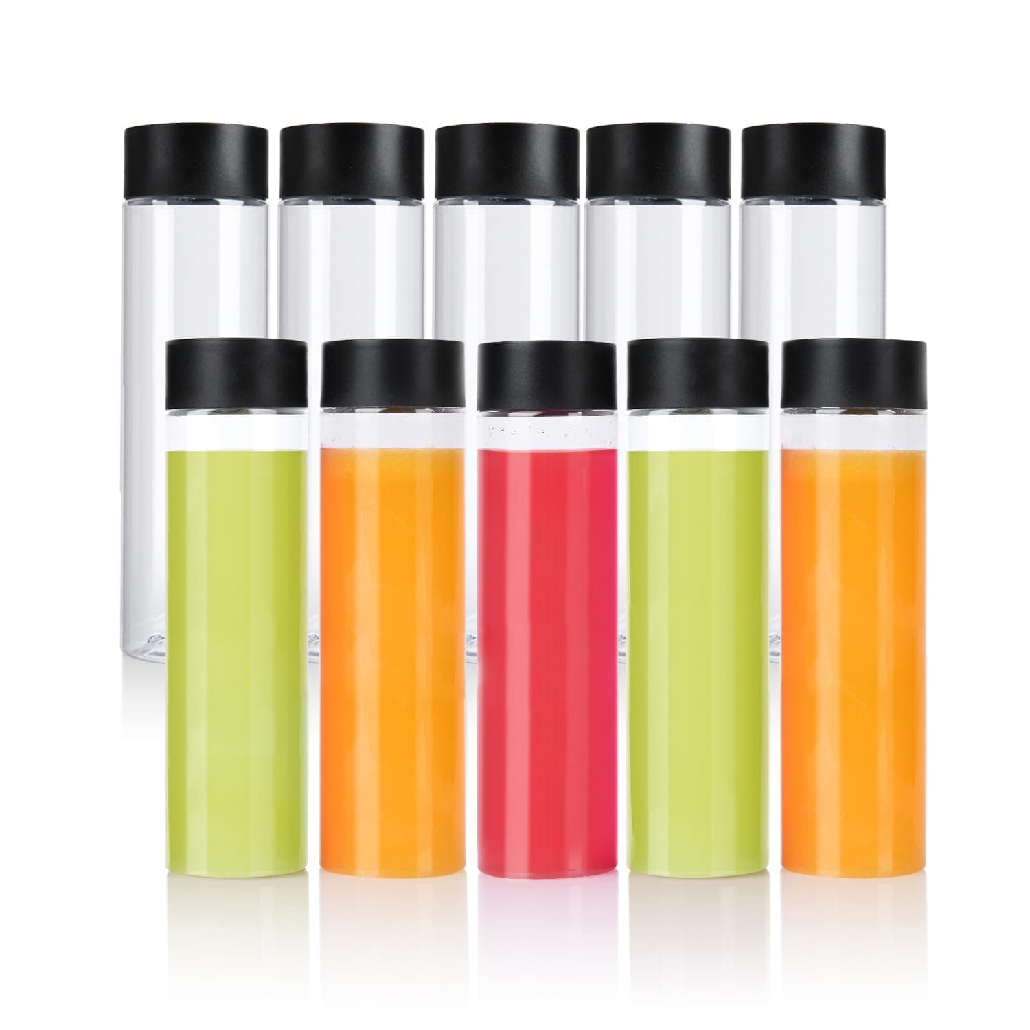 YBCPACK 10 Pack 16 OZ (500 ml) Clear PET Plastic Juice Bottles with Black Lids - Empty Plastic Smoothie Bottles Ideal for Juice, Milk, Homemade Beverages
