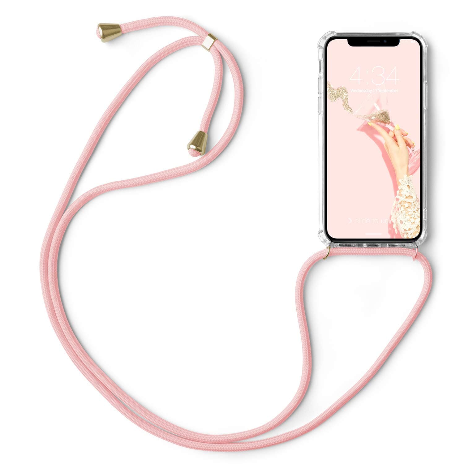 abitku Case for iPhone X, Clear TPU Necklace Mobile Phone Cover Holder with Neck Cord Lanyard Strap for iPhone X 5.8 Inch (Pink)