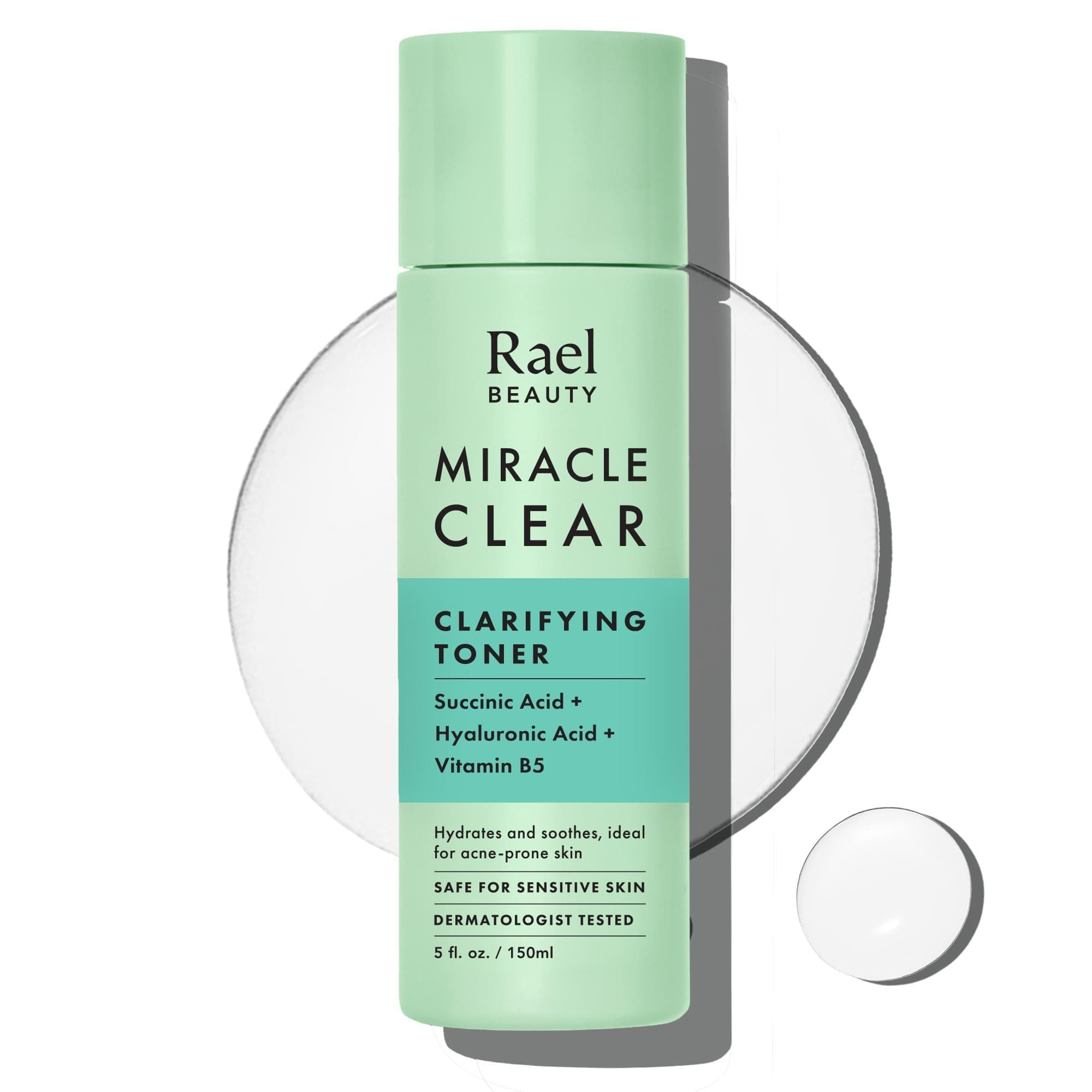 Rael Miracle Clear Clarifying Toner for Face - Acne Prone Sensitive & Oily Skin, Pore-Refining, Korean Skincare, Succinic Acid, Vitamin B5, Vegan, Cruelty Free (150ml)