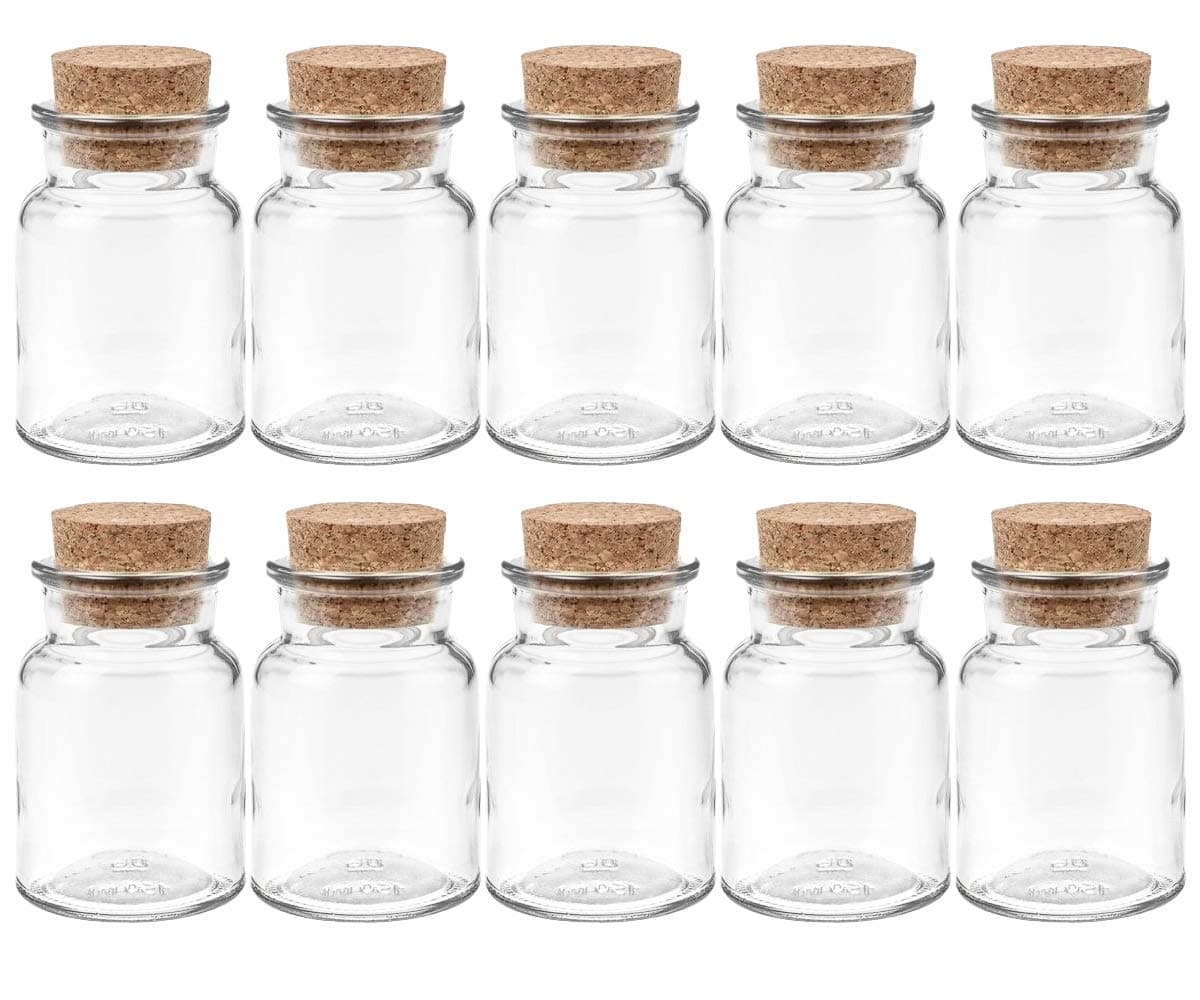 Spice Jars Set With Press Cork | 10 Pieces | Capacity 150 ml | Round High quality Glass | Glass jar ideal for Salt Pepper Sunflower Seeds Pumpkin Seed Candies Sweets