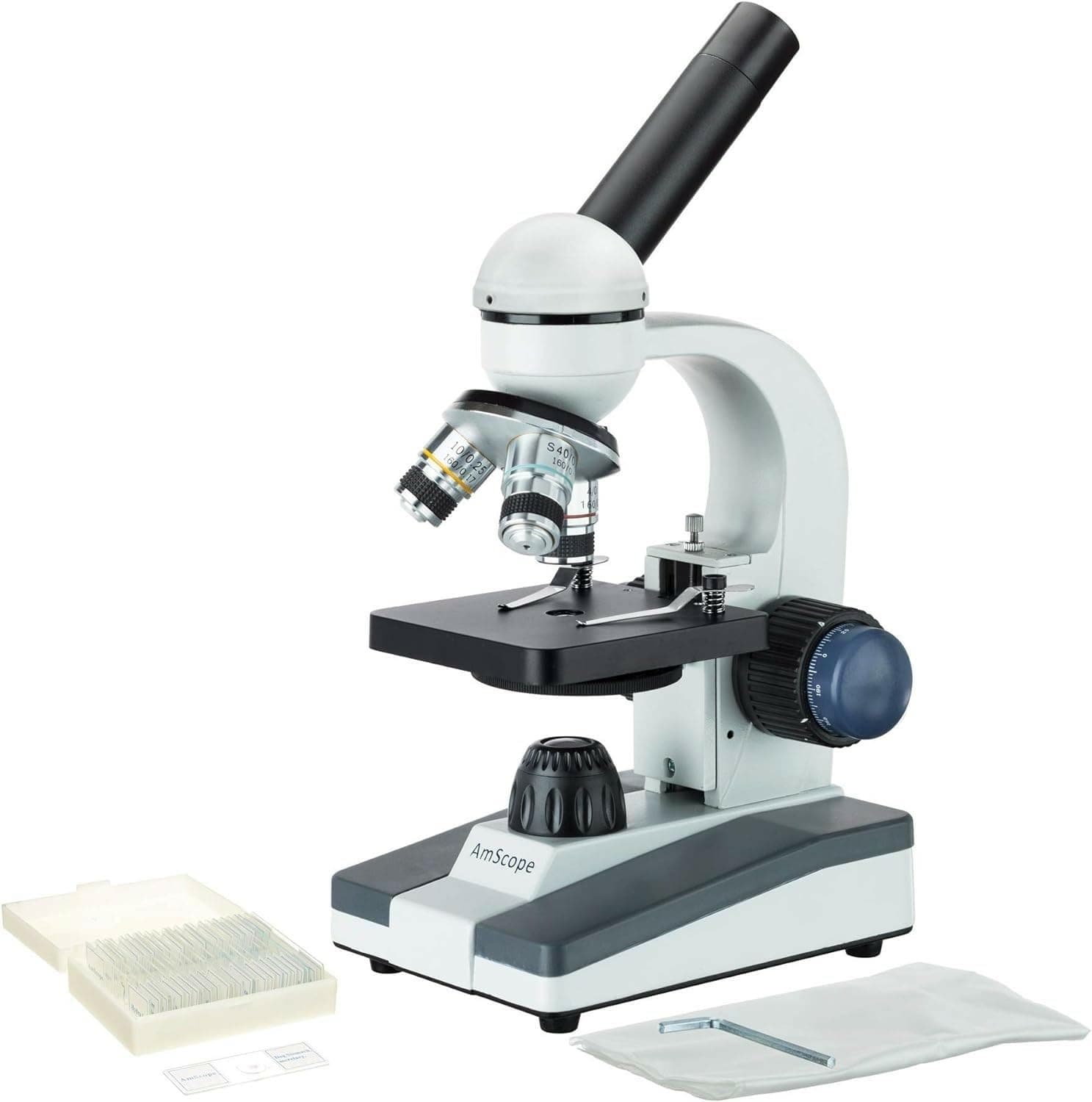 M150 Series Portable Student Monocular Compound Microscope - 40X-1000X Magnification - Features LED Light & 25 Prepared Slides - Has Coarse & Fine Focus