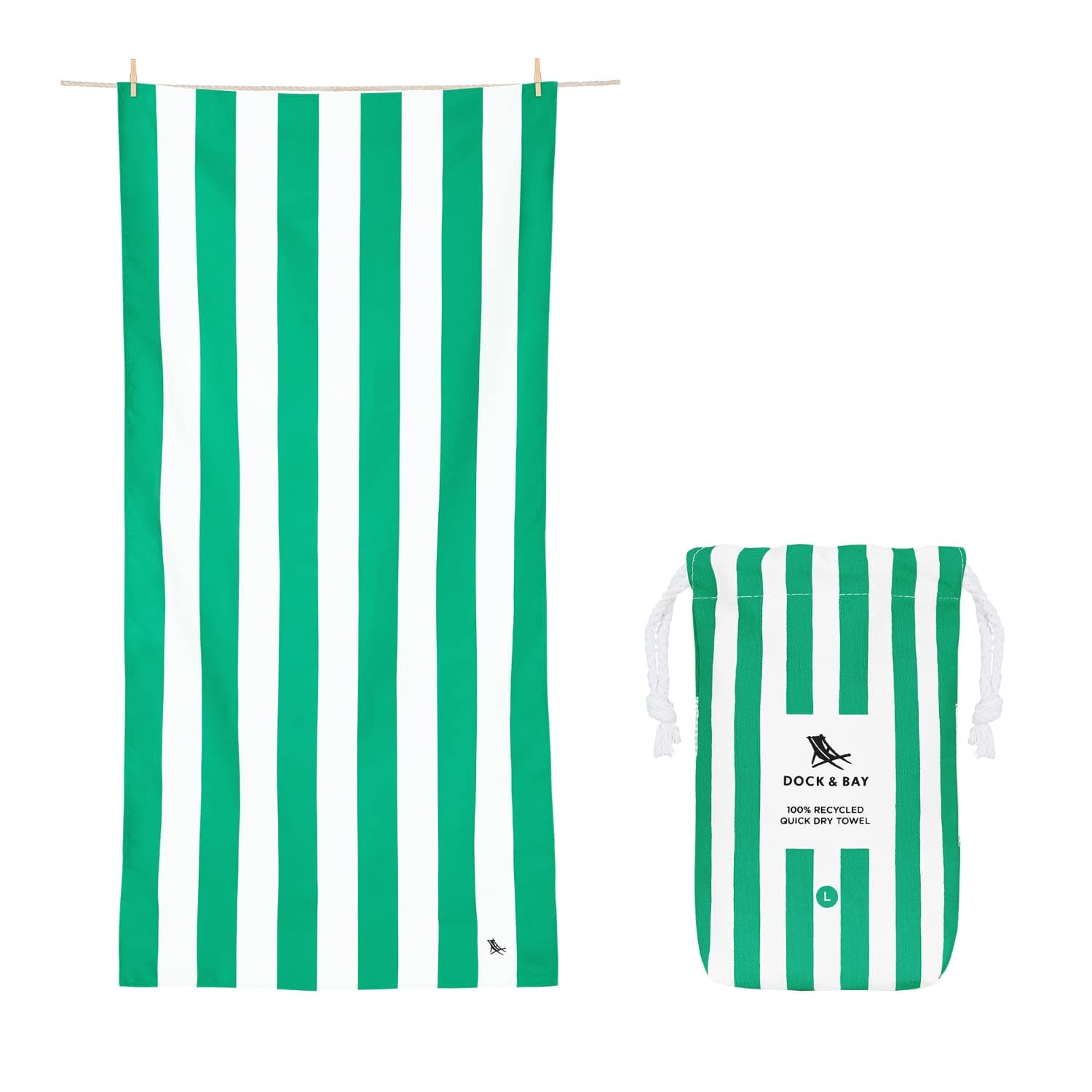 Dock & Bay Beach Towel - Quick Dry, Sand Free - Compact, Lightweight - 100% Recycled - Includes Bag - Cabana - Cancun Green - Extra Large (200x90cm, 78x35")