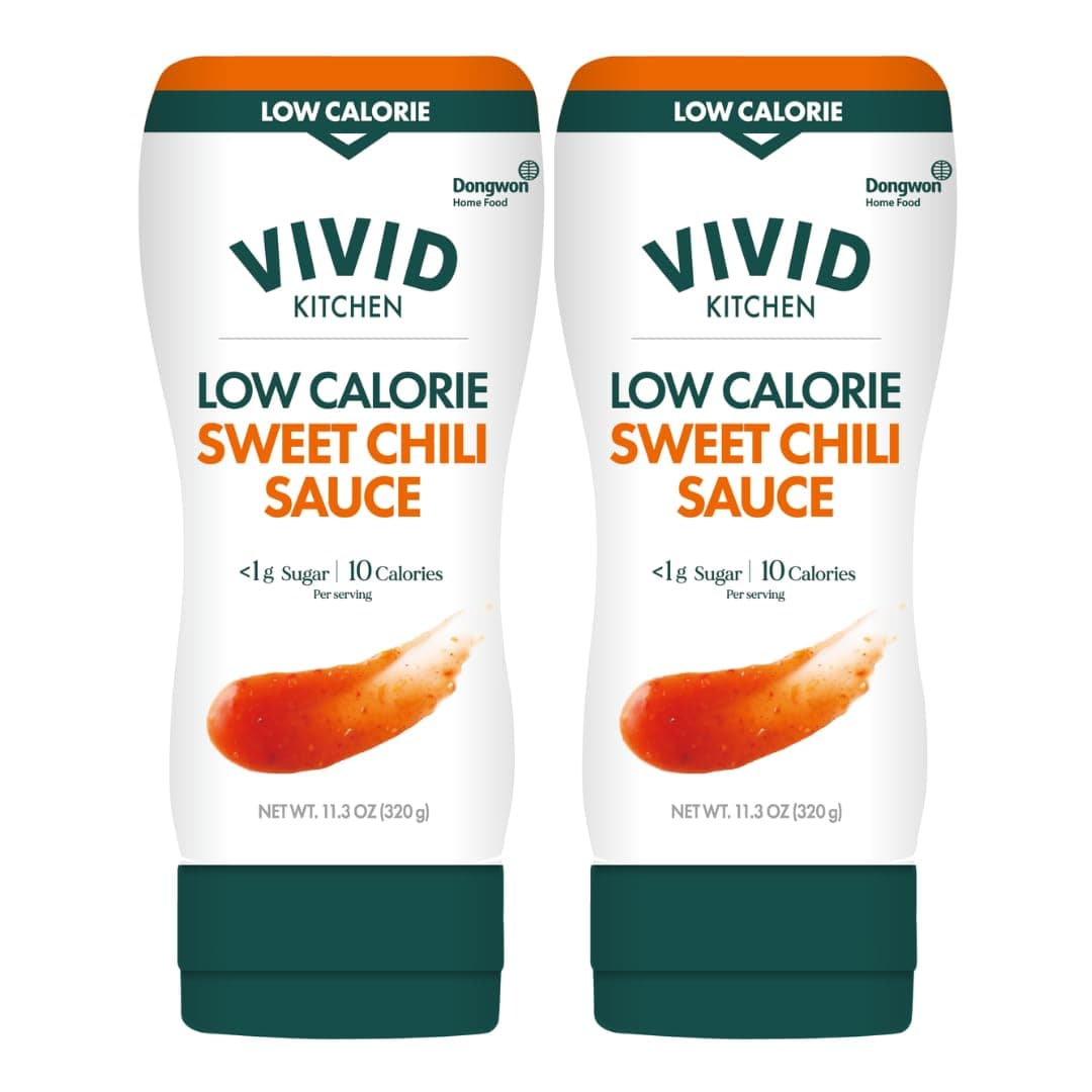 VIVID KITCHEN Low-Calorie Sweet Chili Sauce - 2 Pack - Low Sugar, 10 Cal/Serving - No Preservatives or MSG - Easy Squeeze Bottle - Healthy Asian-Inspired Sauce for Dipping, Stir-Fry, and More