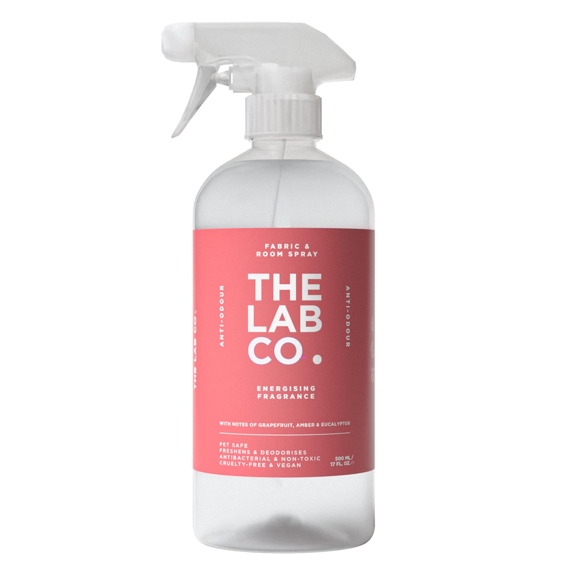 The Lab Co. Fabric & Room Spray | Eliminates Bad Odours | Neutralises Nasty Smells | Anti-Bacterial | Energising Fragrance with Grapefruit Amber Eucalyptus Essential Oils | 500ml