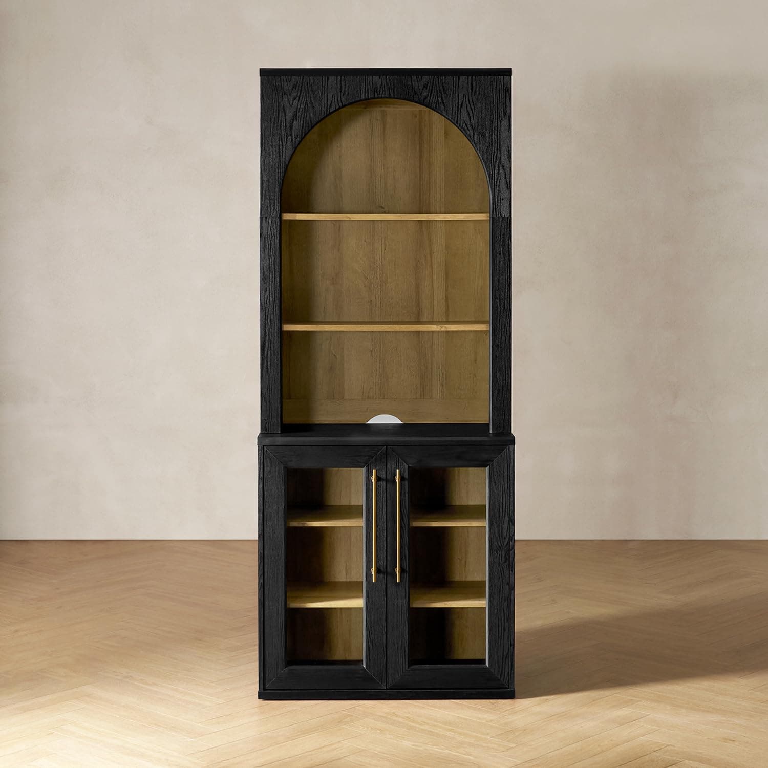 mopio Blake Storage Cabinet with Hutch, Sideboard Buffet Cabinet with Storage, Kitchen Pantry Organizer, Coffee Bar Station, Trophy Display Case with Door & Shelf for Living Room (Black Oak Acrylic)