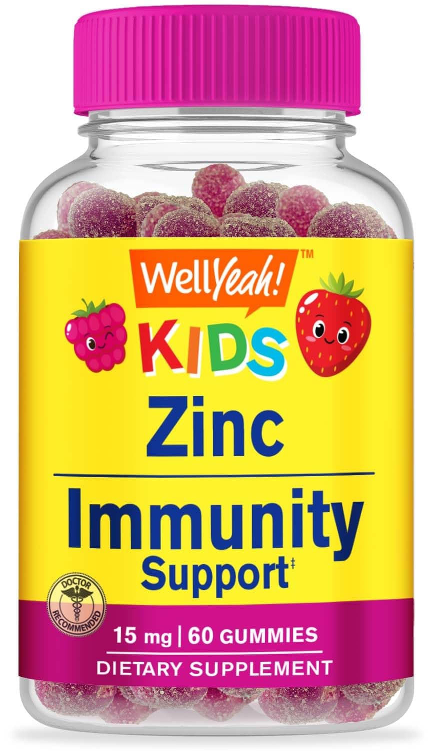 WellYeah Zinc Gummies for Kids 15 mg - Supports Healthy Immune Function and Antioxidant Health - Natural Berry Flavor - Gluten-Free GMO-Free - 60 Gummies
