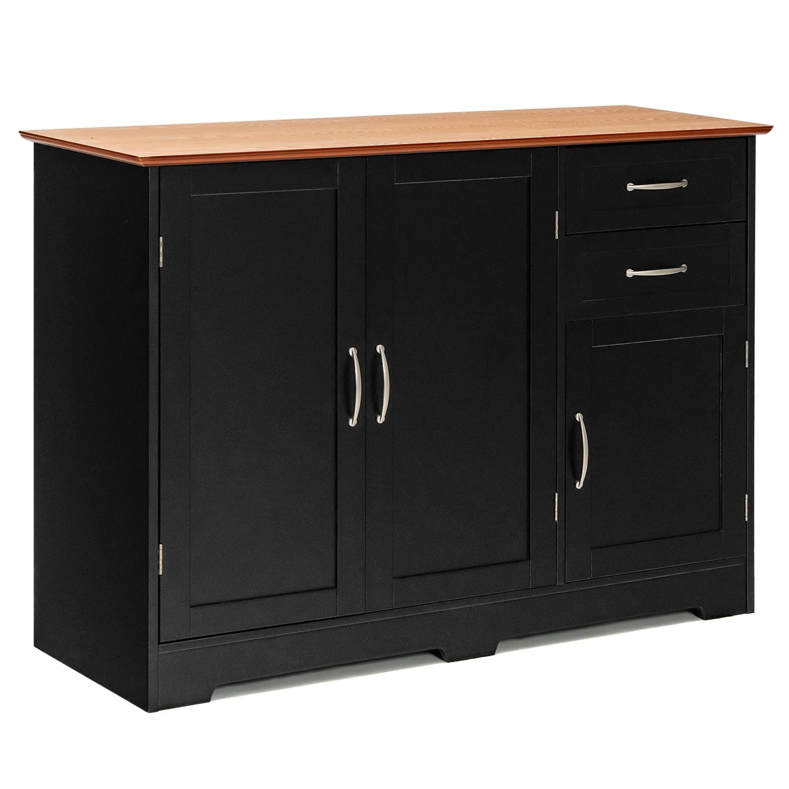 COSTWAY Sideboard Storage Cabinet, Morden Kitchen Cupboard with Adjustable Shelf, Drawers and Doors, Large Buffet Cabinet Unit for Dining Living Room Hallway (Black+Vermilion, 100x40x78cm)