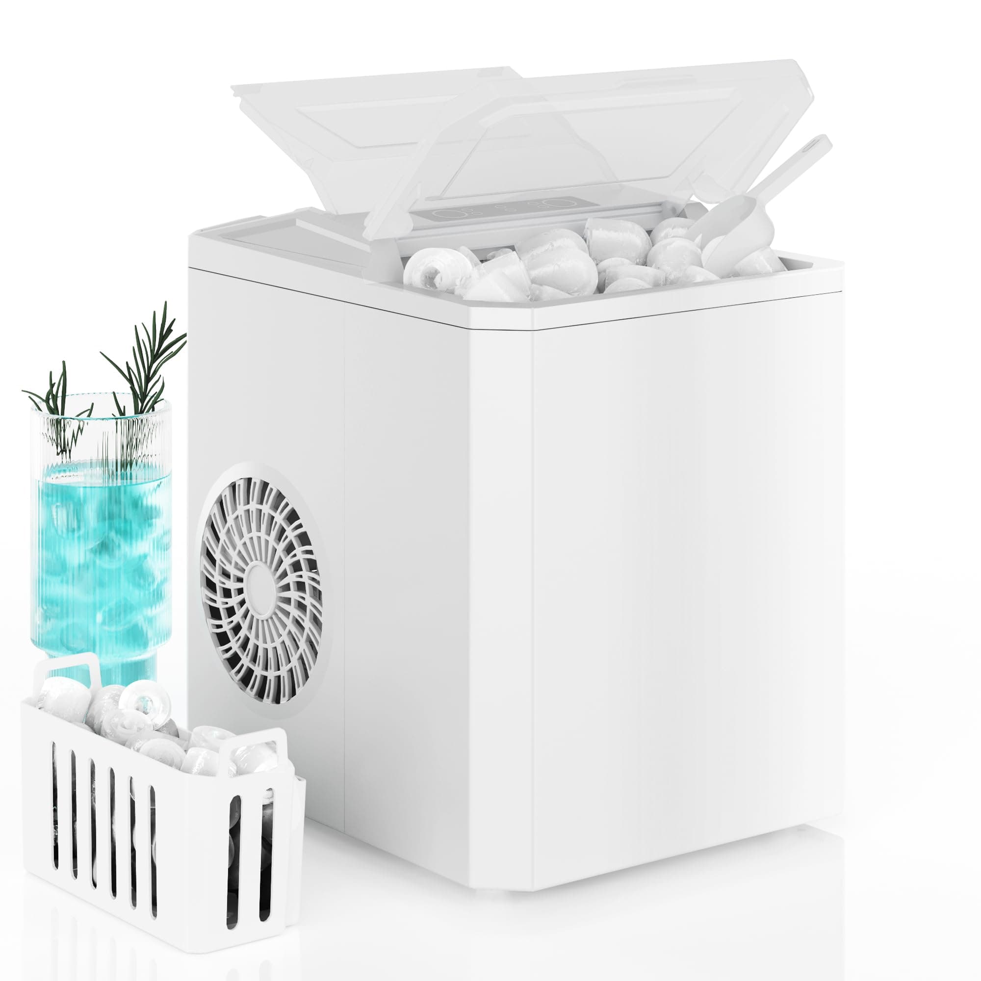 DUMOS Countertop Ice Maker, Portable 1.5L Ice Machine with Self-Cleaning, 26.5lbs/24H Fast Ice Making, 9 Bullet Ice Cubes in 6 Mins, 2 Size Options, Quiet Compact Ice Maker, White