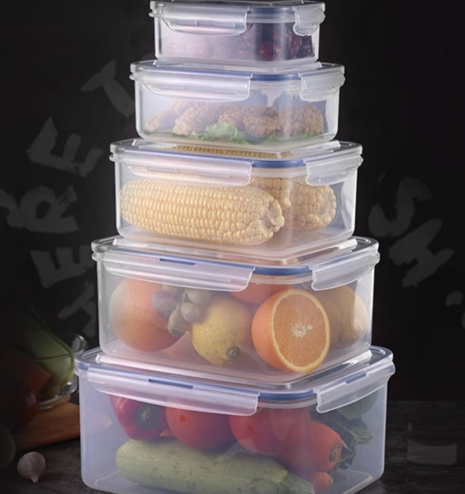 10 Pcs (5 Containers & 5 Lids) Premium Multifunctional Large Refrigerator Fresh Food Storage Containers Set - Leakproof, BPA-Free Plastic Sealed Plastic Fresh Keeping Box with Lids