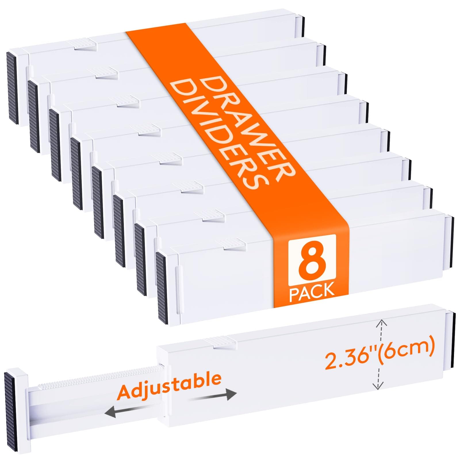 Lifewit 8 Pack Kitchen Drawer Dividers 2.36" High, 11"-17" Adjustable Drawer Organizer for Utensils/Clothes/Makeup, Plastic Expandable Separators in Dresser/Bedroom/Bathroom/Office Storage