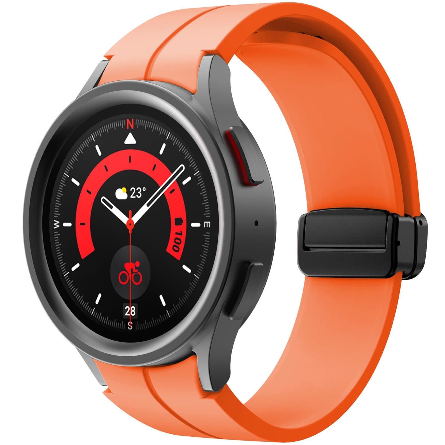 Galaxy Watch 5 Pro Bands 45mm 6 5 Classic 47mm 43mm 44mm 40mm,No Gap Silicone Sport Bands Compatible with Galaxy Watch 6 5 Replacement Strap(Orange)