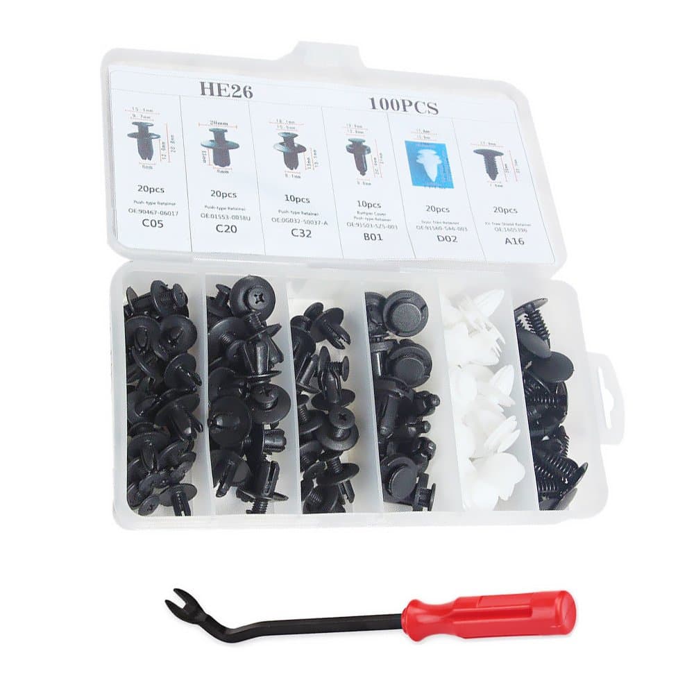 Nomia100Pcs Assorted Car Body Plastic Push Retainer Pin Rivet Fasteners Trim Moulding Clip Automotive Furniture Assembly Expansion Screws Kit with Removal Tool Screwdriver for Vehicles