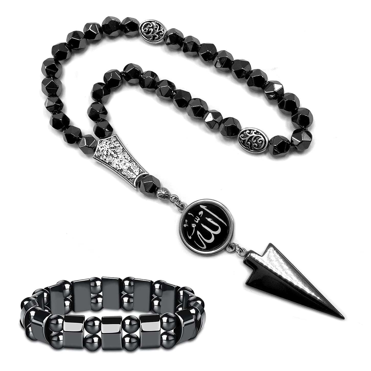 Special Allah Tassel Collection (33 Beads) Worry & Prayer Beads - Star Cut Faceted Black Hematite