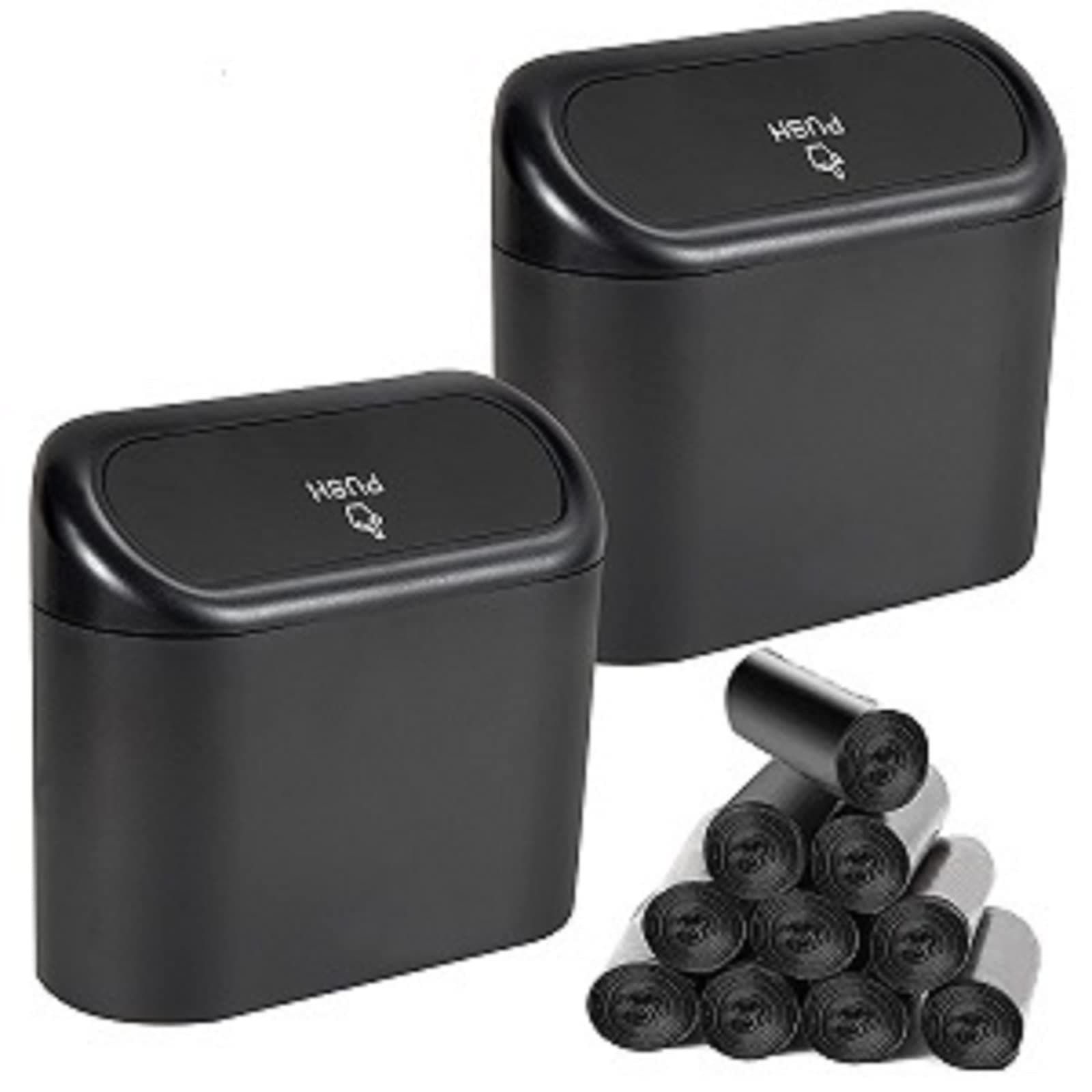 2 Packs mini Car Trash Can Bin with Lid and 150pcs trash bags,Car Vehicle Trash Can Bin,Car Garbage Trash Can Storage for Front Back Seat Accessories for Office (2 Pack)