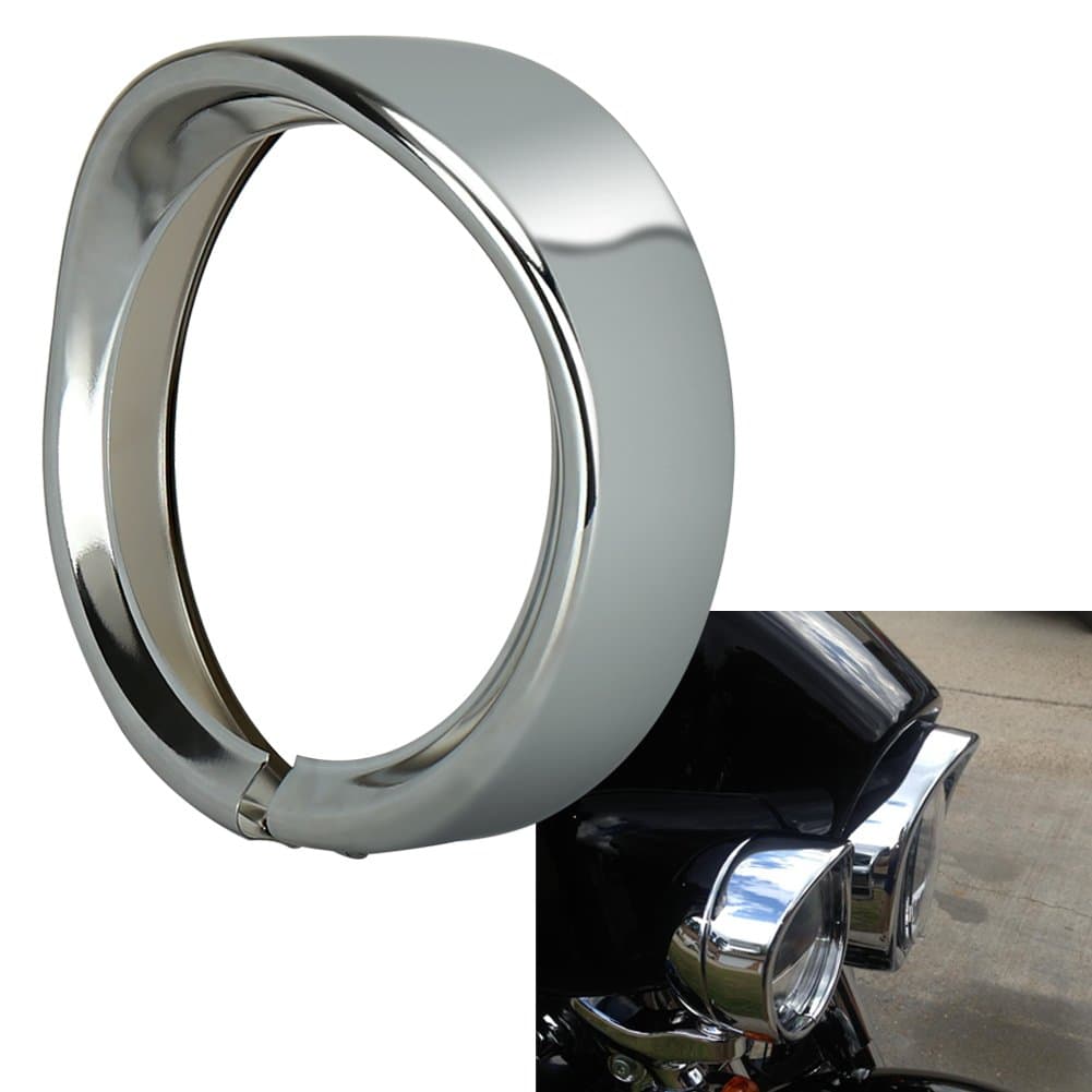 OVOTOR 7inch Round Headlight Trim Ring Visor Compatible with Harley 94-14 FLHR Touring Electra Glide Motorcycle Chrome Pack of 1