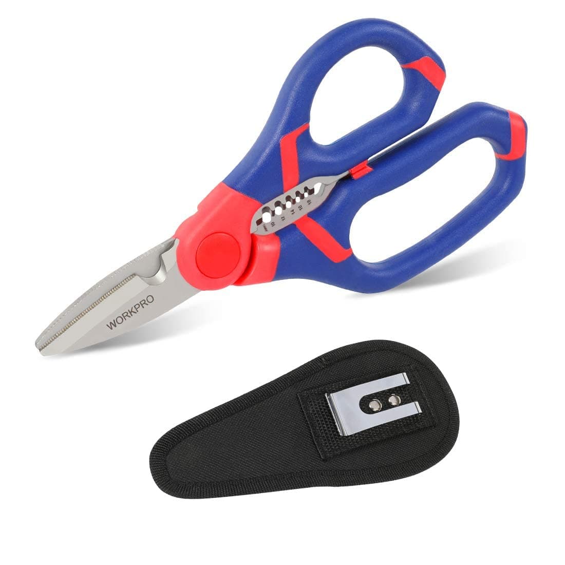 WORKPRO 150 mm Electricians Scissors, 2-in-1 Wire Cutter Stripper, Multi-Function Shears, Bi-Material Soft Handle