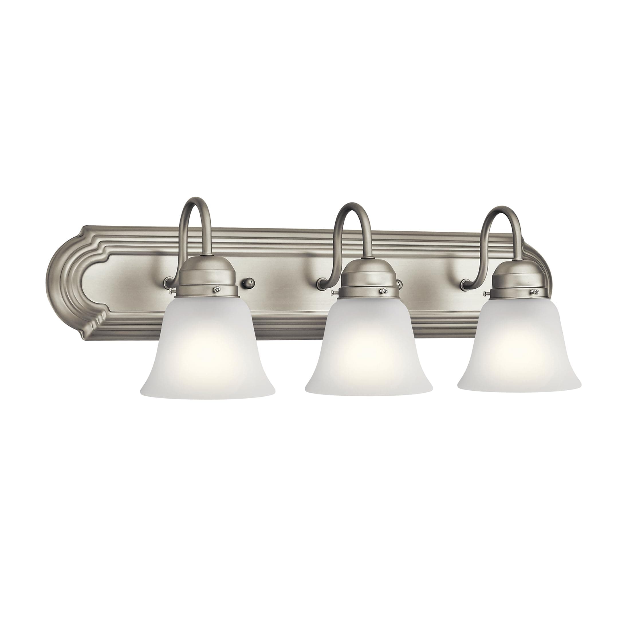 Kichler 24" 3-Light Vanity Bath Light in Brushed Nickel, Modern Bathroom Light with Clear Satin Etched Glass, (24" W x 8" H), 5337NIS