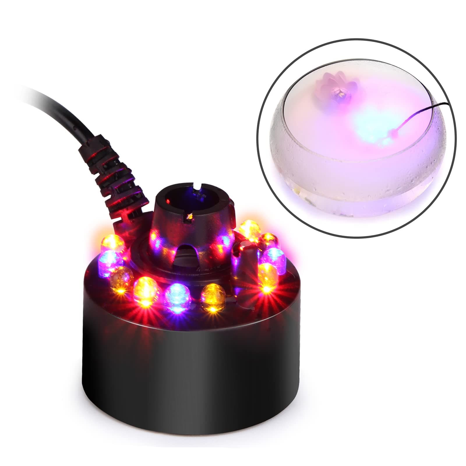 FITNATE Mist Machine Colour Changing 12 LED Ultrasonic Mist Maker Fogger Pond Fog Atomizer, UK Plug, for Halloween, Party