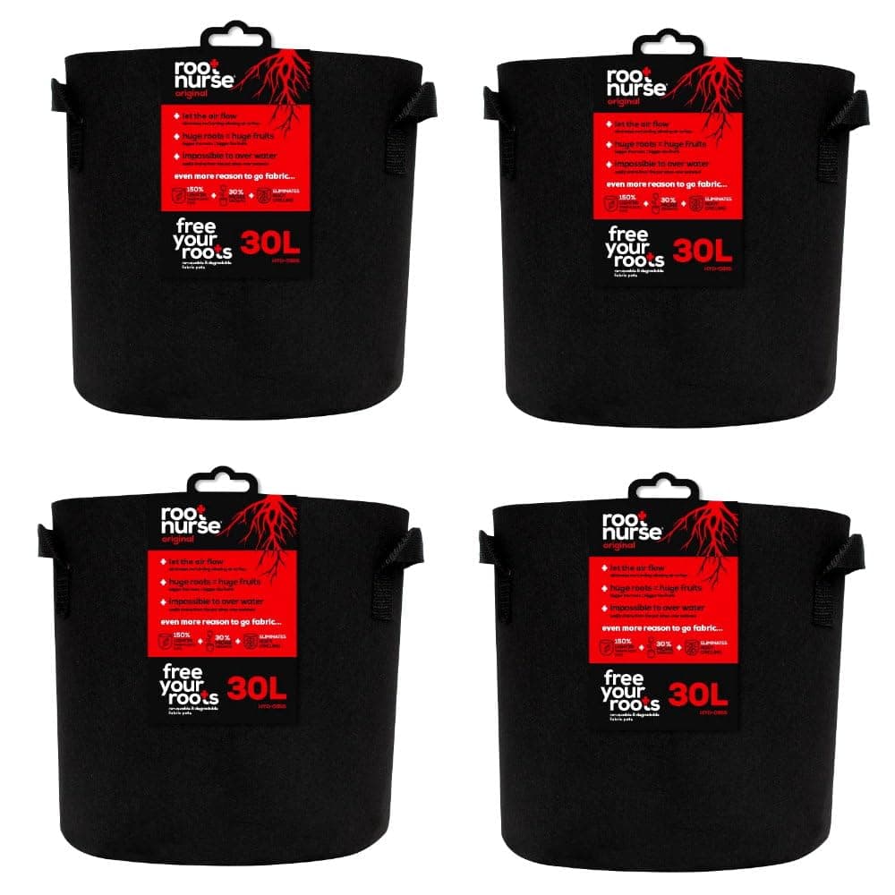 Root Nurse 4 x Fabric Pot Breathable Pots Hydroponics Container Grow Bag Plant Litre (4 x 30Ltr)