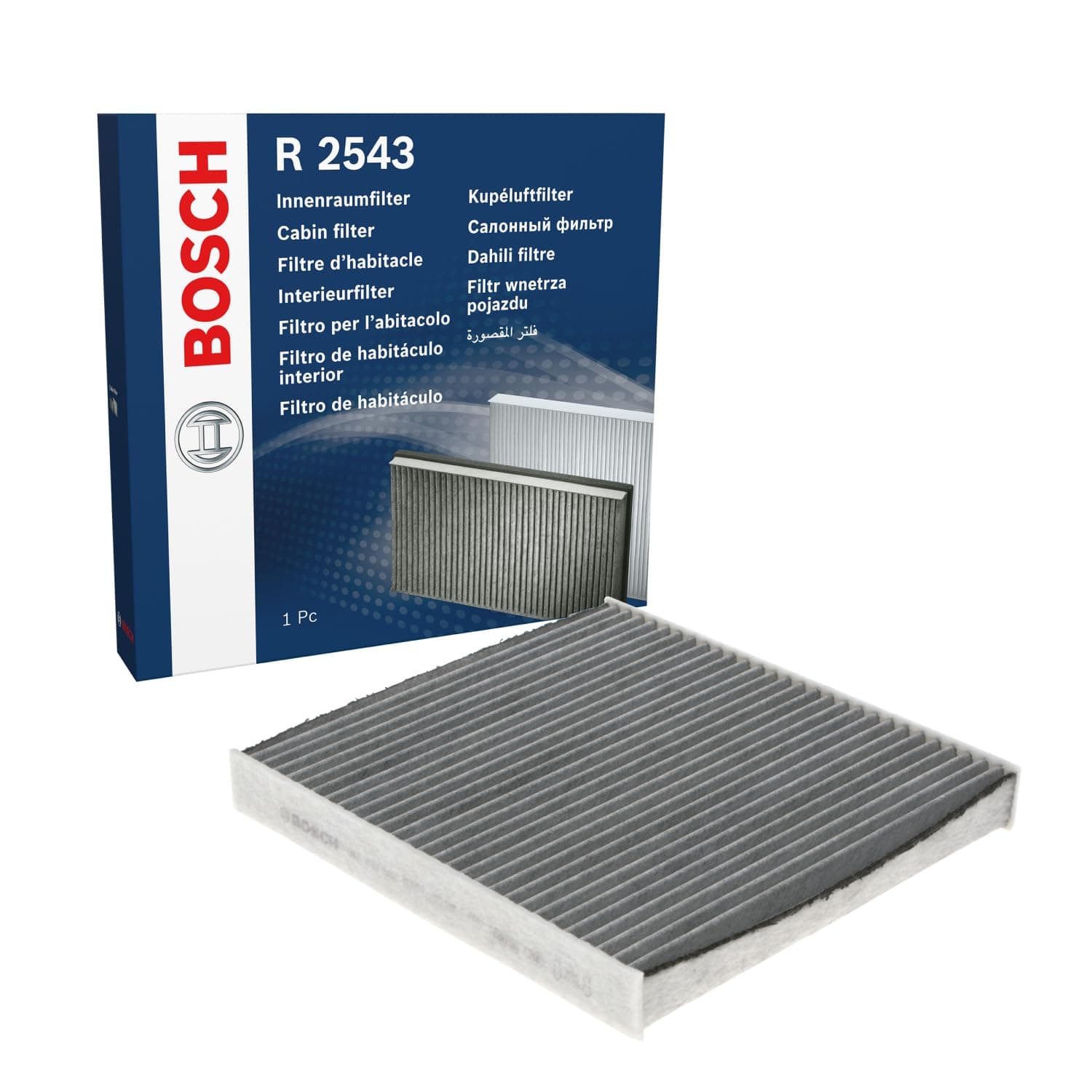 Bosch R2543 Activated Carbon Cabin Filter, Replacement Filter - Against Unpleasant Smells, Pollen and Dust for Cleaner Air Inside the Vehicle