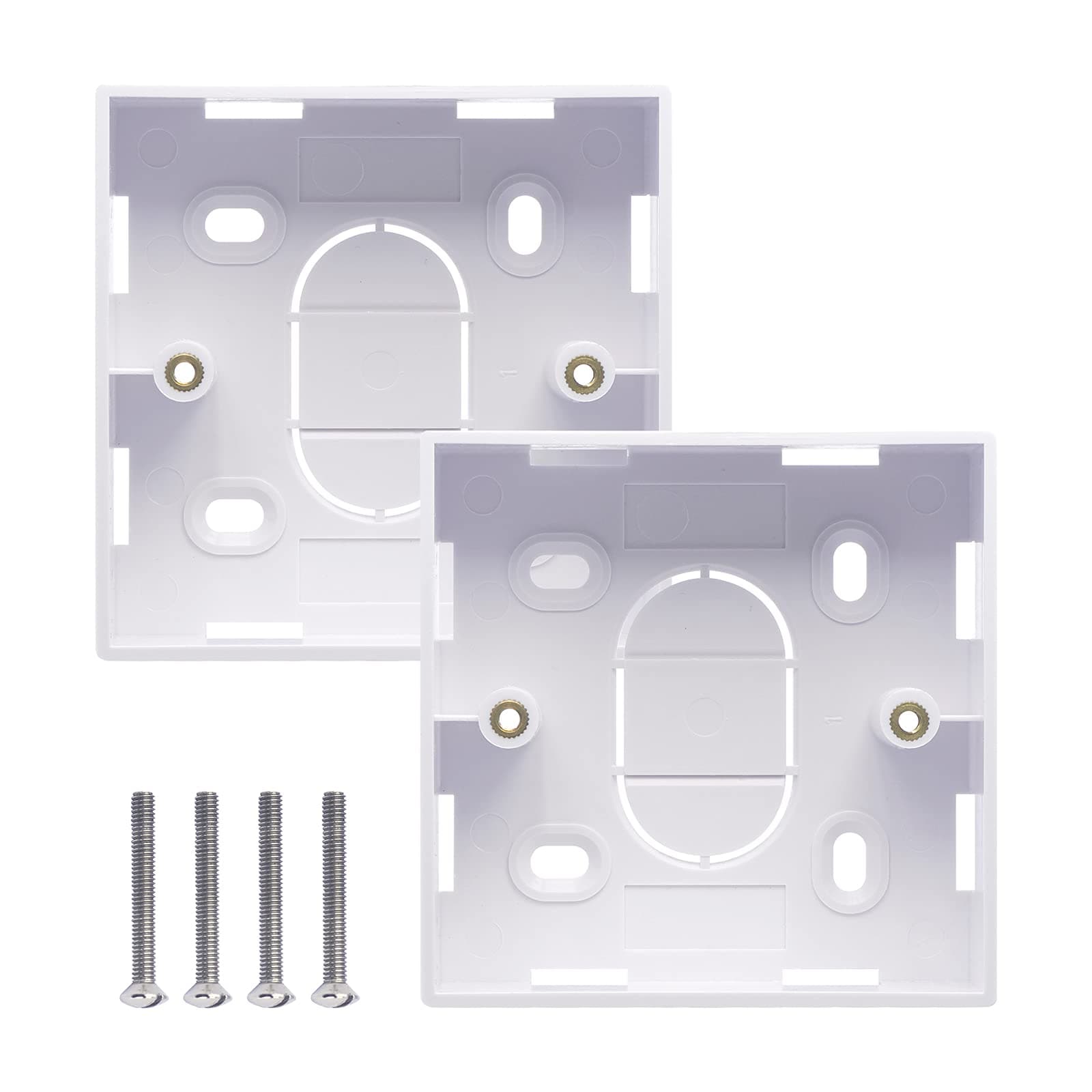 VCELINK Surface Mount Back Box 32mm Deep, Single Gang Shatter-Resistant ABS Pattress Box for Ethernet Socket and Wallplate, Electrical Back Box with 2 Fixing Screws, White, 2 Packs