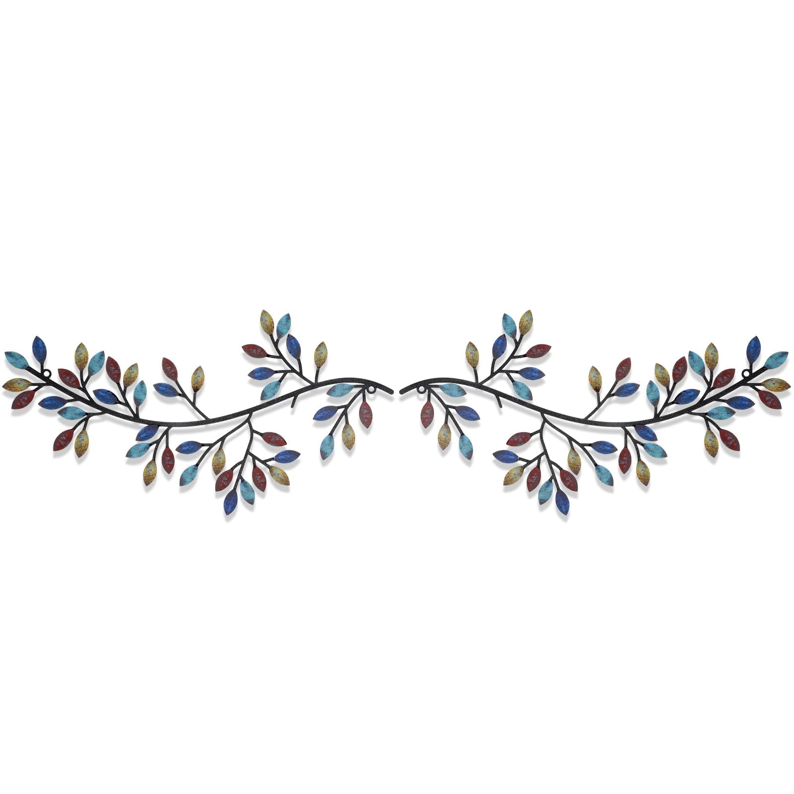 Hotop 2 Pieces Metal Tree Leaf Wall Decor Vine Olive Branch Leaf Wall Art Wrought Iron Scroll Sculptures Above the Bed, Living Room, Outdoor Decoration(Classic Style,Bright Color)