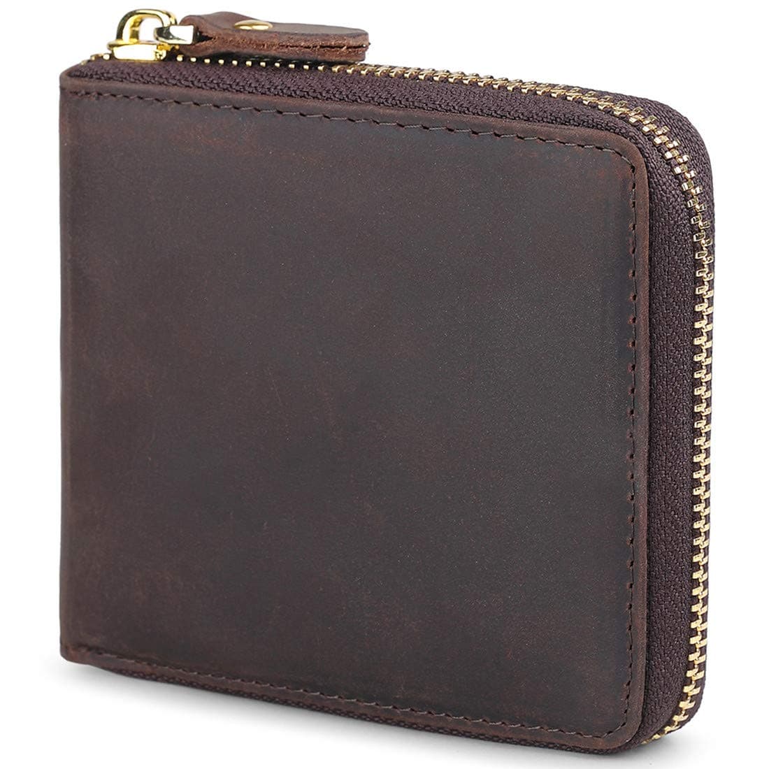 Wallets for Men Zipper Leather RFID Blocking Wallet Bifold with Zippers Coin Change Pocket Picture Slots Zip Around Travel Wallet Coffee