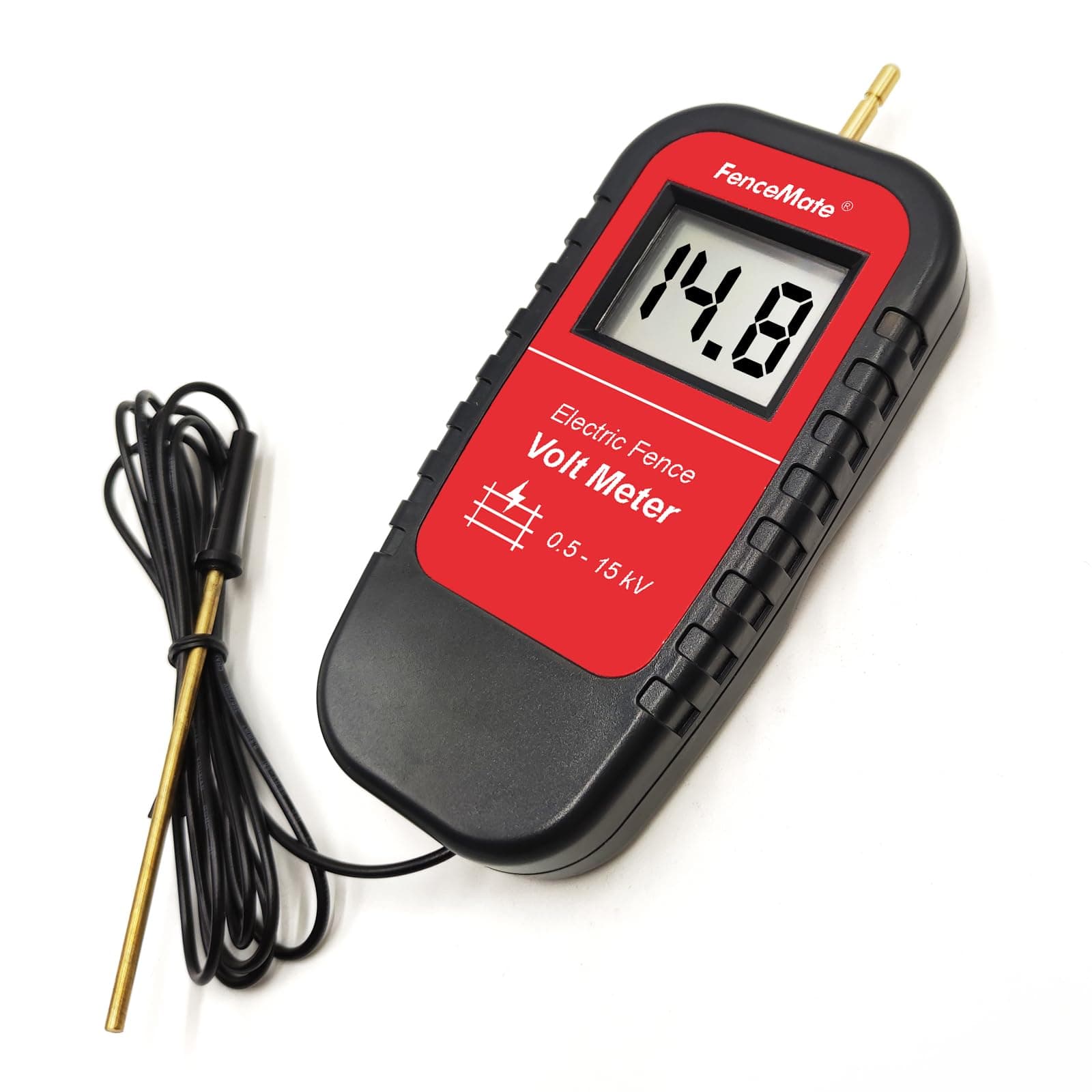 Digital Volt Meter for Electric Fence, Range up to 15,000 V (15 kV), Fence Voltage Tester with Large LCD Display, Automatic On/Off, Grounding & 9V Battery Included