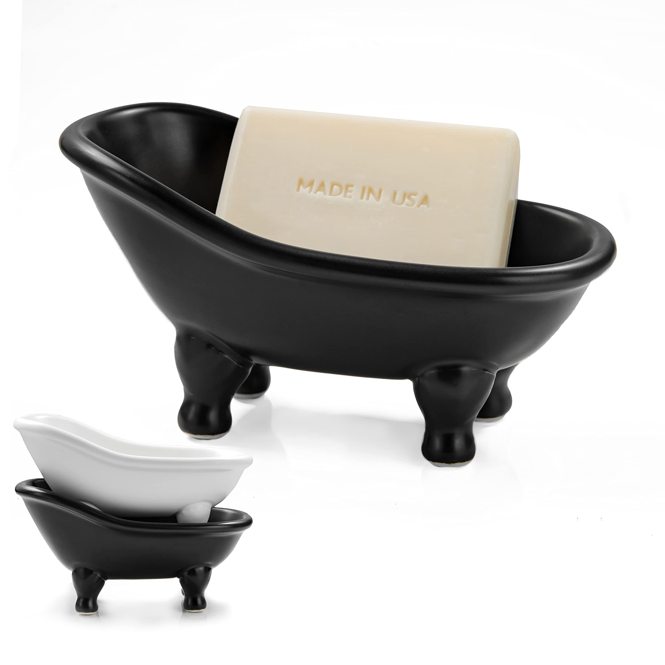 1piece 5.6" Black Ceramic Mini Bathtub Soap Dish Small Planter Makeup Organizer Container Hamster Bathtub (Black)