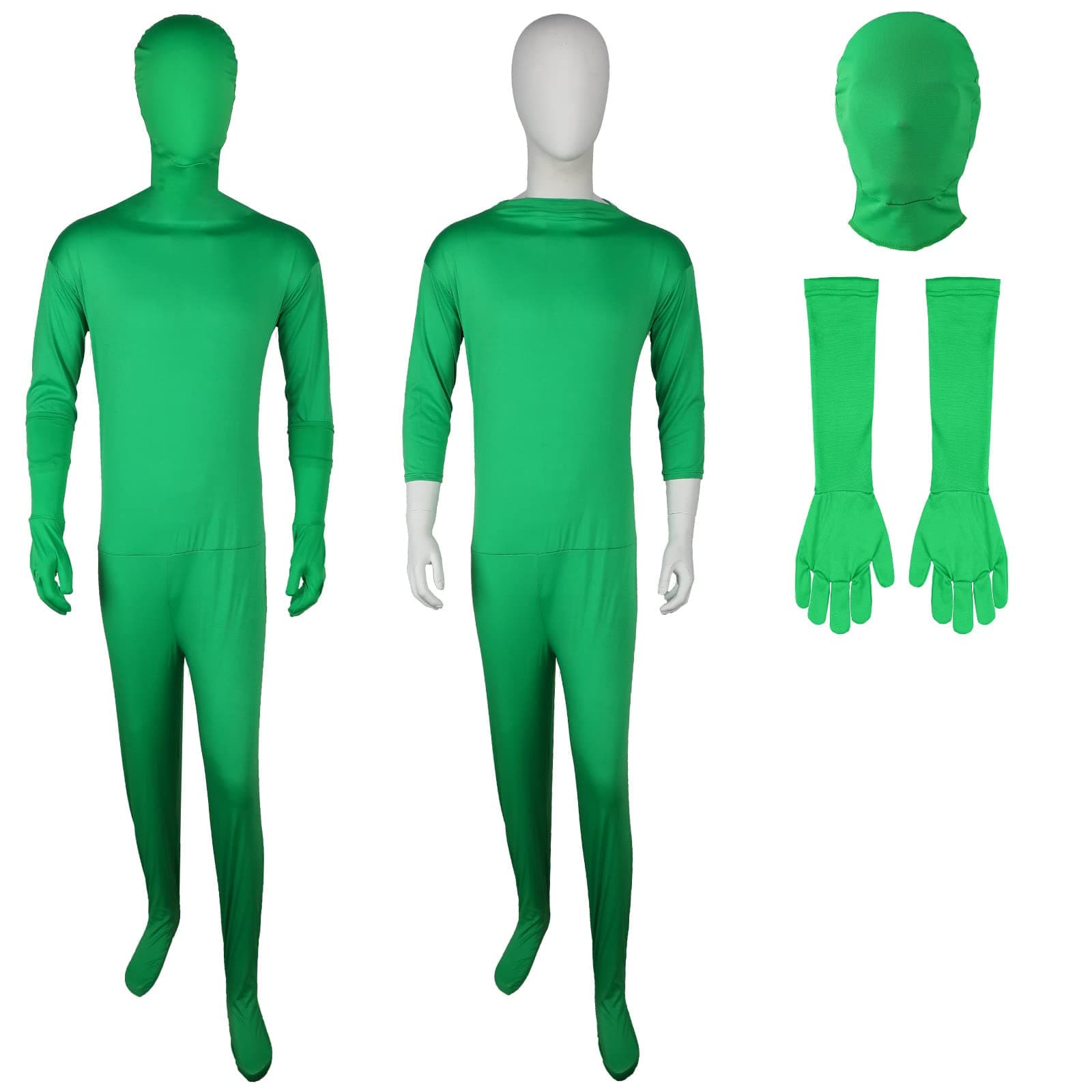 2 Pack Green Screen Chromakey Bodysuits, Green Spandex Stretch Full Body Morph Suit for Adult Men Women, Unisex Disappearing Man Gloves Hood Costume for Photography Invisible Effect