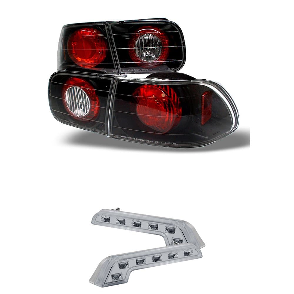 for 1992-1995 Civic Tail Lights Coupe Sedan + 8 Led Bumper Fog Lamps