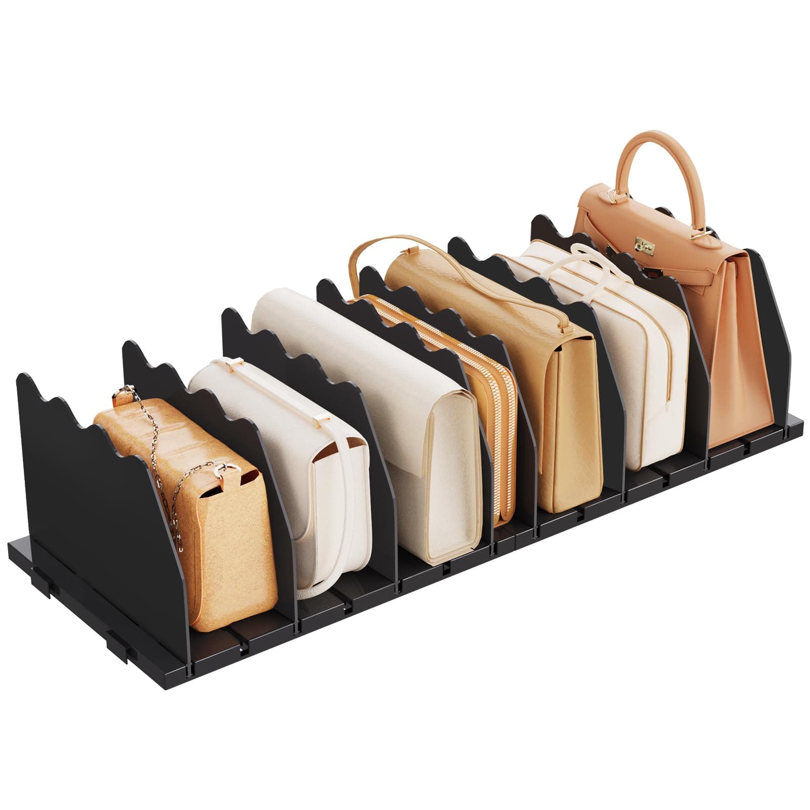 SPACEKEEPER Shelf Divider for Closet, Adjustable Purse Organizers Handbag Separators Storage Organizer Bookshelf Separator Dividers in Bedroom Office Kitchen Bathroom, Black