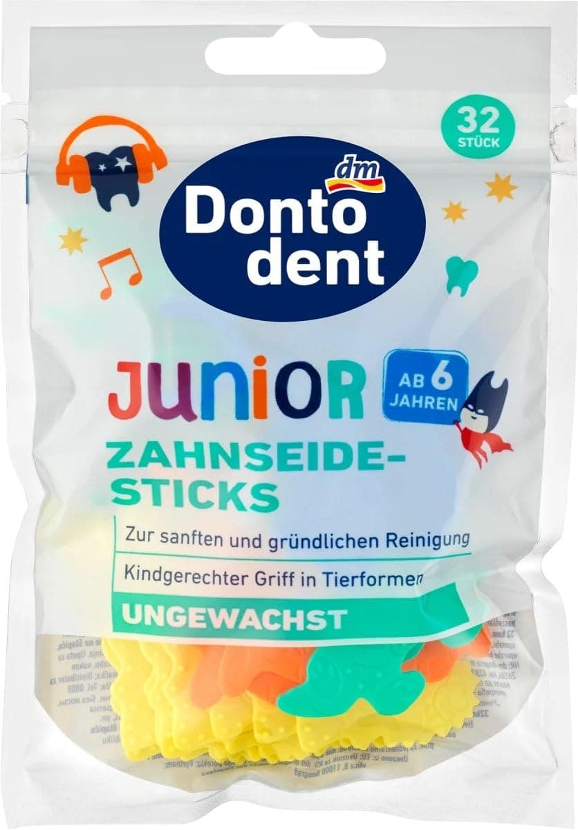 Dontodent Dental Floss Sticks Junior from 6 Years, 32 pcs