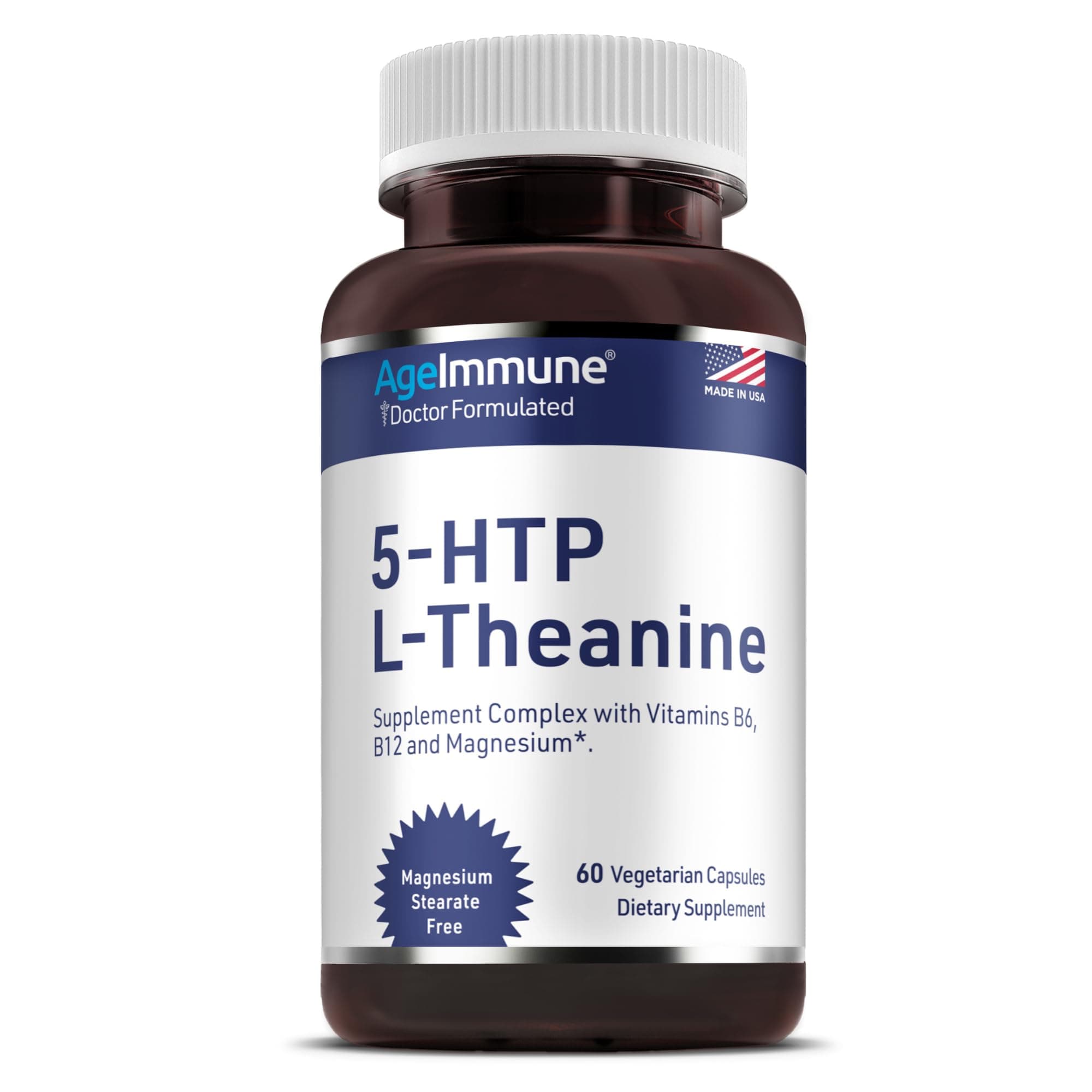- 5-HTP Formula for Stress Relief and relaxation support for Teens and Adults with 5-HTP, L-Theanine, Vitamin B6, Vitamin B12, Magnesium - Doctor Formulated - Magnesium Stearate Free - 60 capsules.