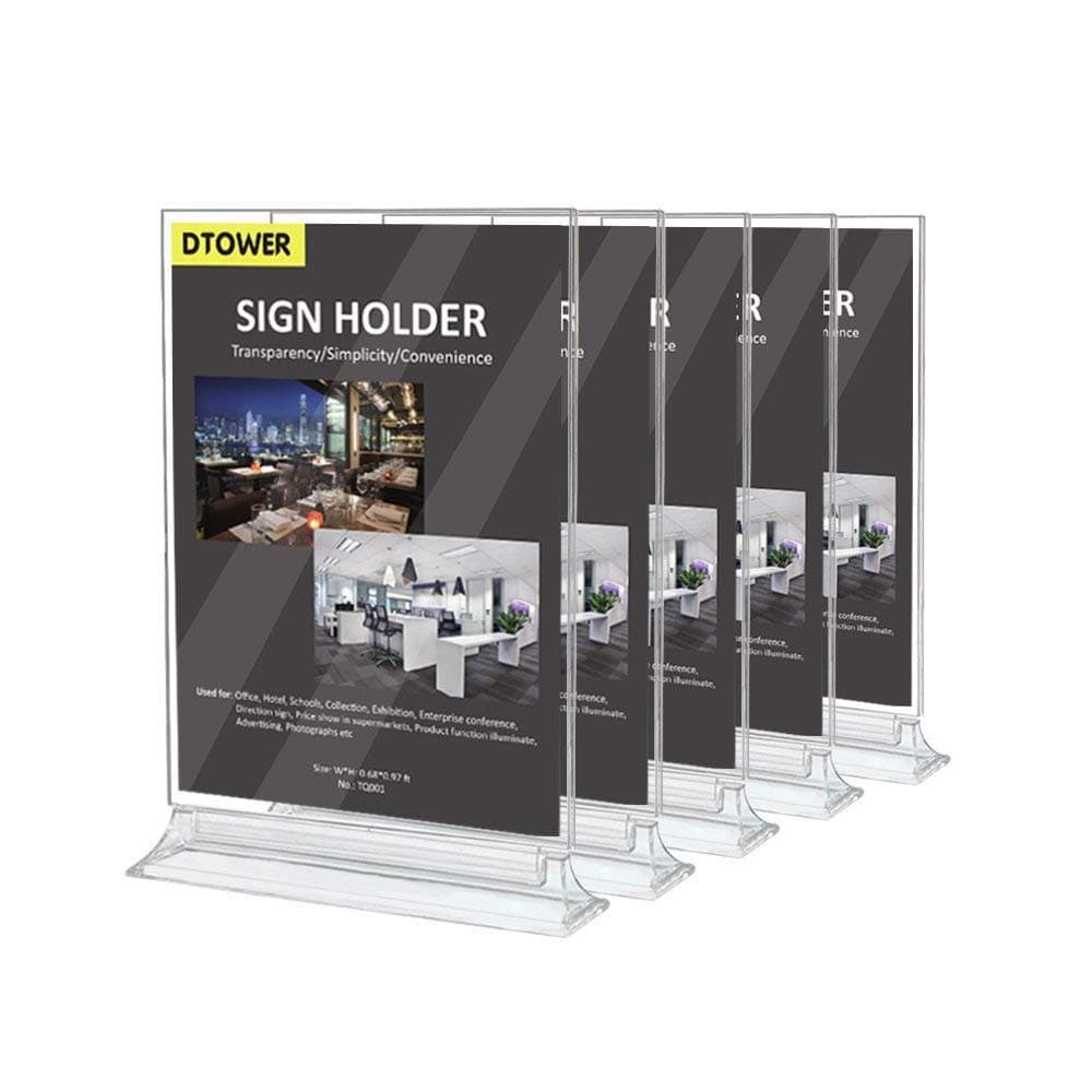 Restaurant Menu Holder Sign Holder Double Sided Clear Plastic Card Display Table Tent Ad Photo Picture Portrait Frame Stand Horizontal 5pack(MAX Size for Paper: 8.26" W x 11.69" H)