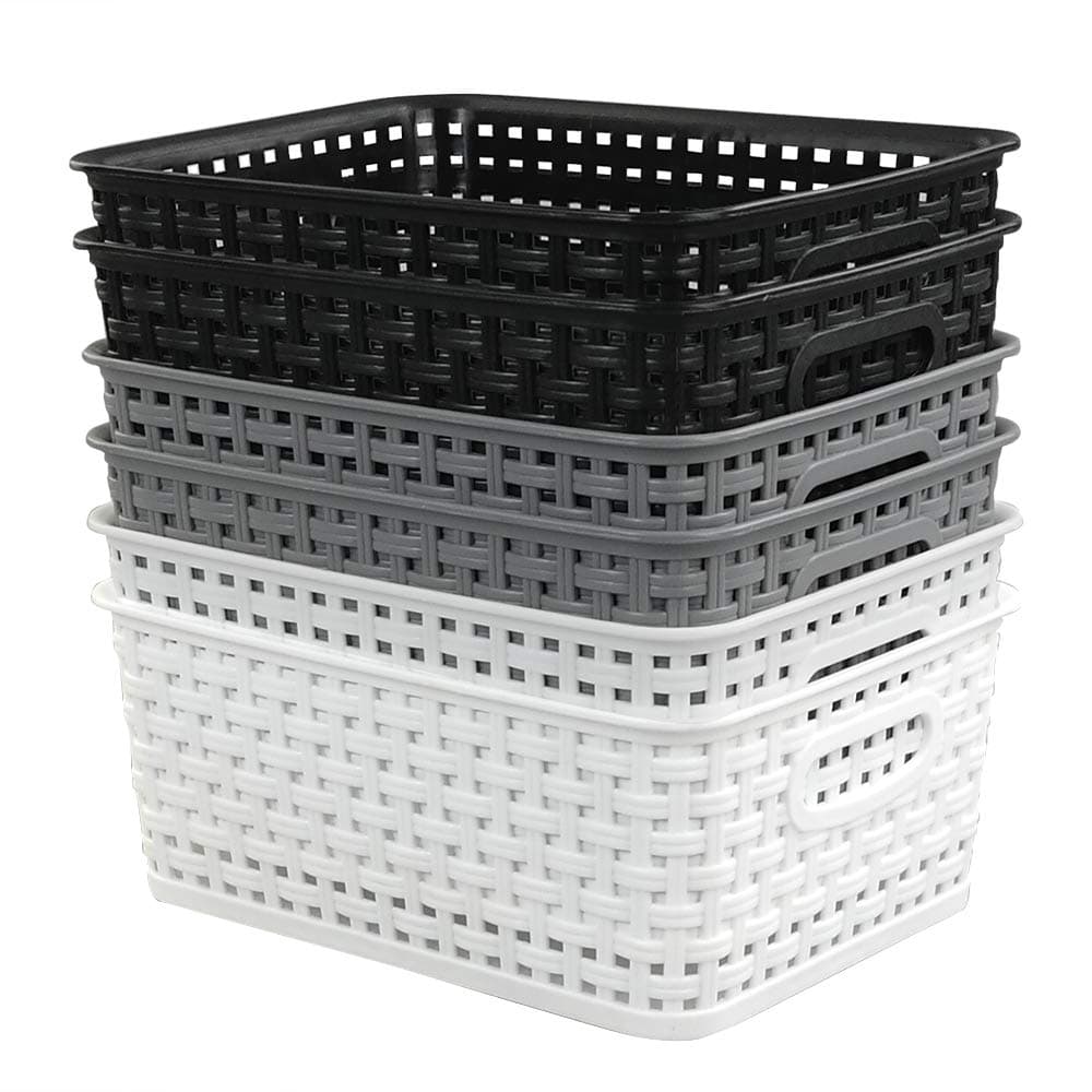 6-Pack 10.4-Inch x 7.6-Inch x 4.05-Inch Plastic Storage Basket, Woven Basket Bin