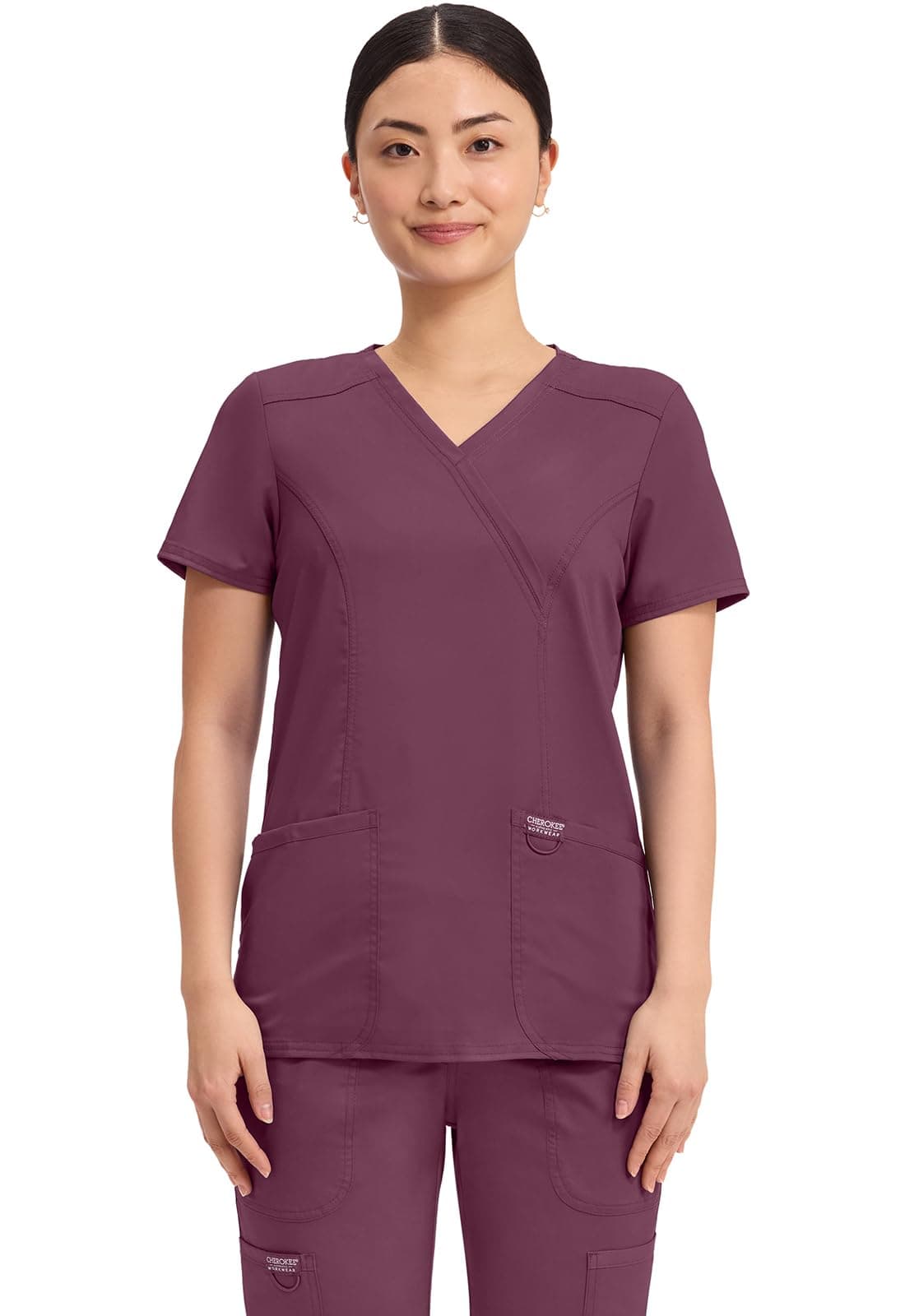 Scrubs Top for Women Mock Wrap with 3 Pockets, Soft, 2-Way Stretch & Durable Fabric - WW610
