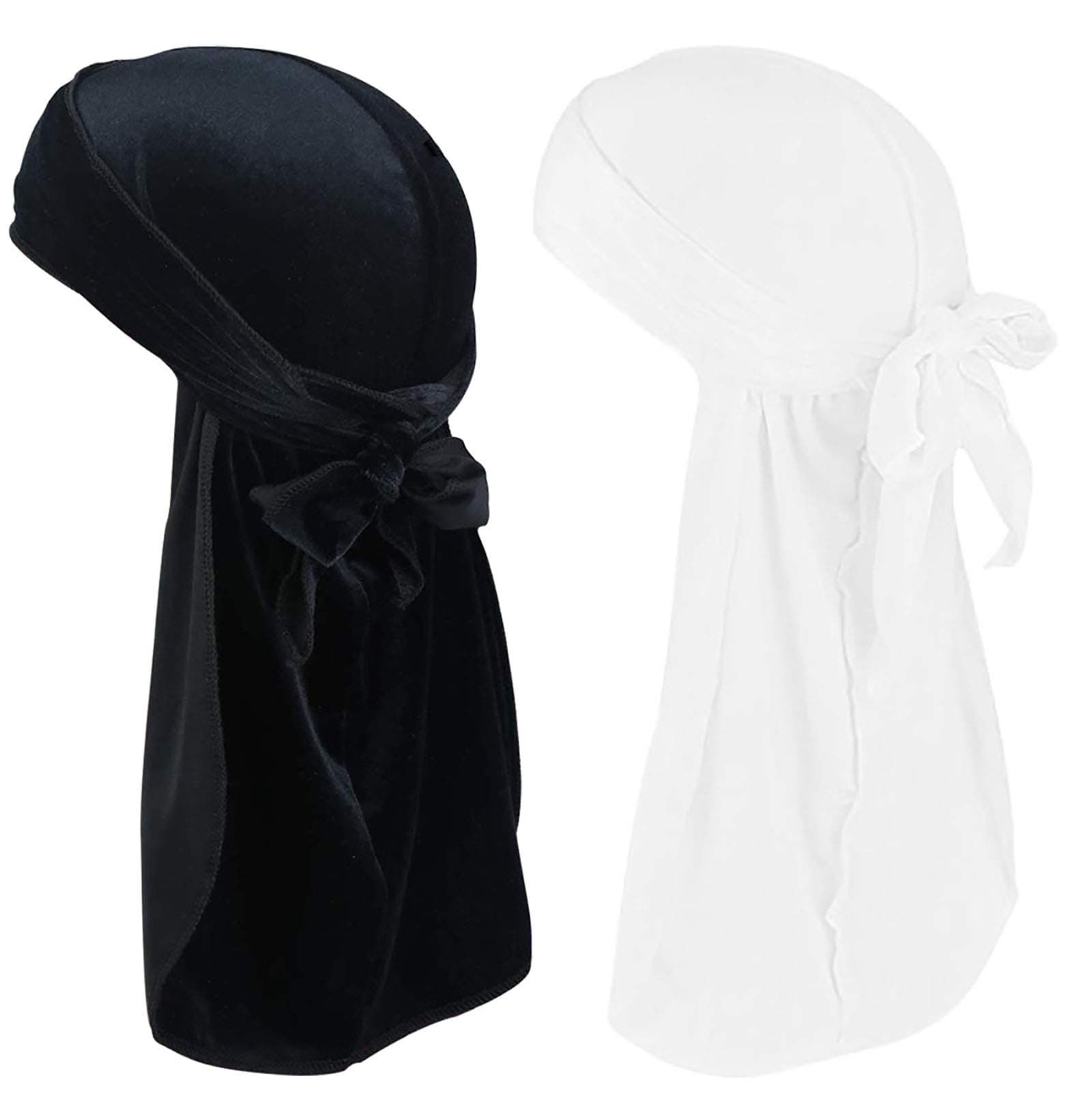 Velvet Durags for Men Waves, 2 Pair, One Size Fit Most, Black+White, Du rag for Waves
