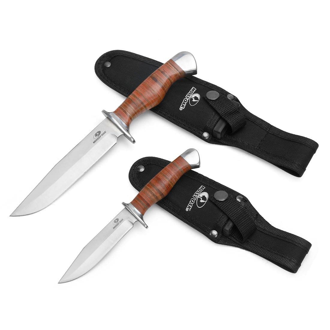 2-piece Bowie Knife, Fixed Blade Hunting Knife with Leather Handle, Sheath Included