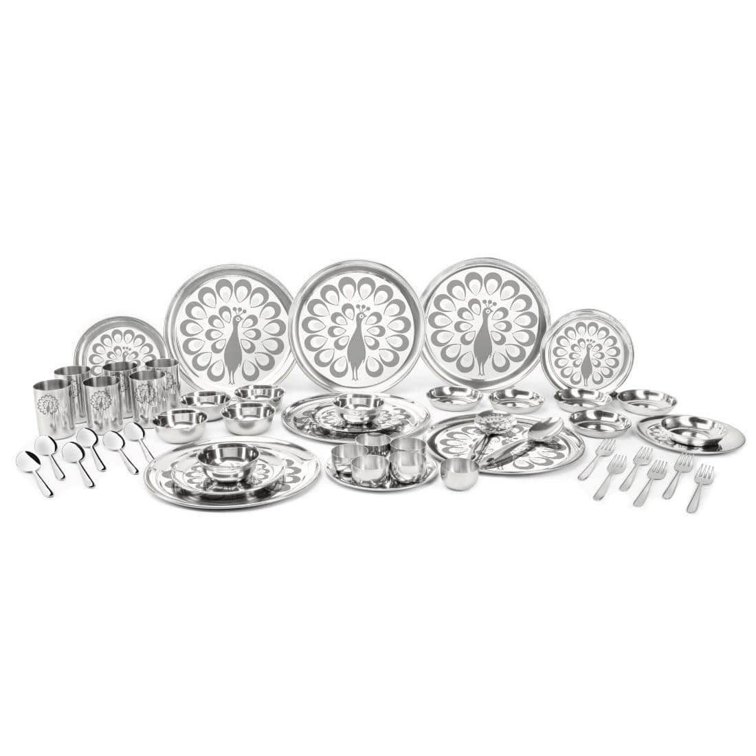 Stainless Steel Shagun Dinner Set (50 Pcs Peacock Set)