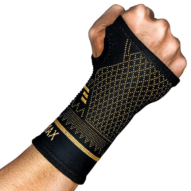 INDEEMAX Wrist Support Sleeve 1 Pair, High Copper Infused Compression Brace with Thumb Loop, Left/Right Palm Hand for Carpal Tunnel, Arthritis, Tendonitis, Pain Relief, Sport Black, M