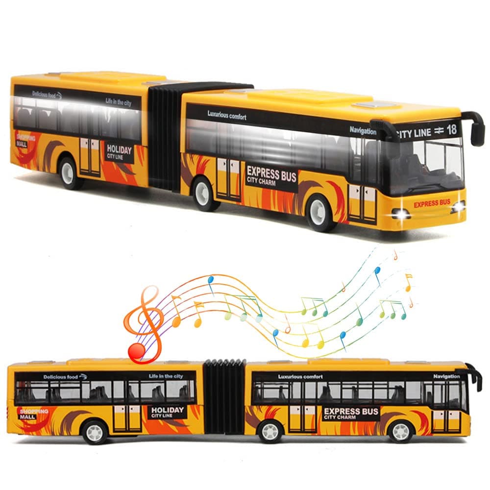 City Bus Toy for Kids, Die Cast Alloy Pull Back Vehicles, Metro Articulated Electric Bus with Sounds and Lights, Model Cars Toys Educational Gift for Kids Boys Girls Ages 3+