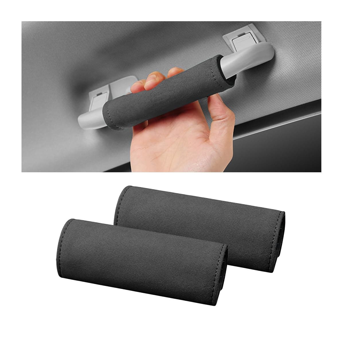 BESULEN 2PCS Car Inside Door Handle Protector, Durable Leather, Anti-Scratch Cover for Auto Inner Front Rear Door Pull Handle, Soft & Comfortable, Vehicle Interior Accessories (Black)