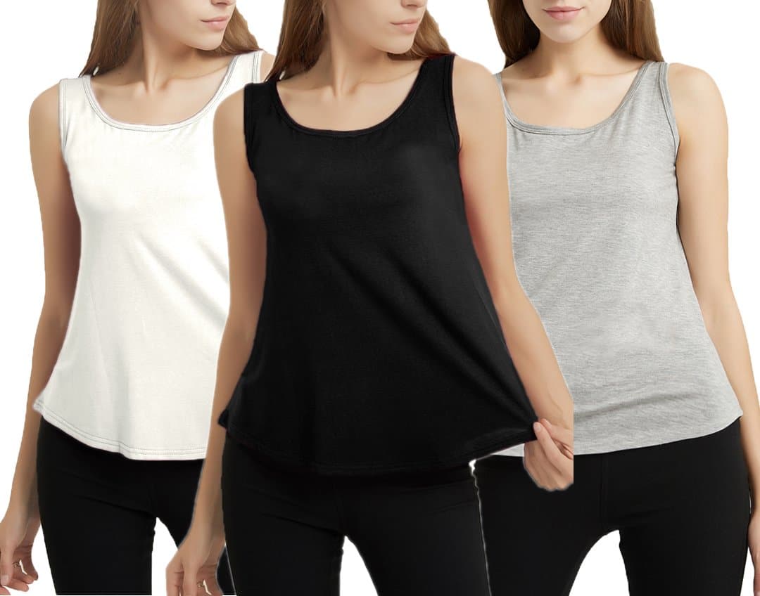 Polystary Activewear Running Workout Tank Tops Three Pack for Women (3 Pack-Black Gray White, Medium)