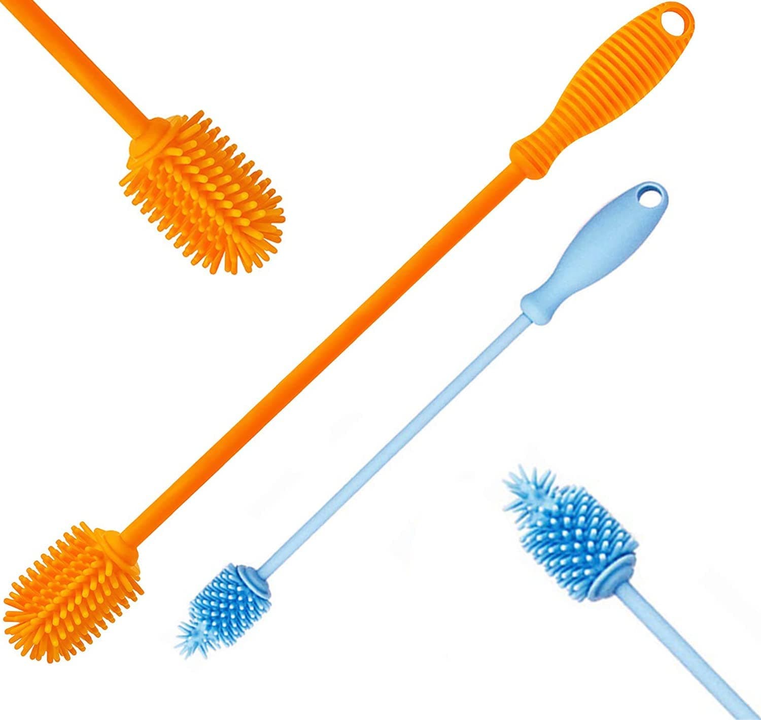 Silicone Bottle Brush Set, Small Bottle Brush and Long Handle Bottle Cleaner Brush, Water Bottle Brush Cleaner for Narrow Neck containers, Hydroflasks, Insulated Sports Bottle, Vase and Glassware