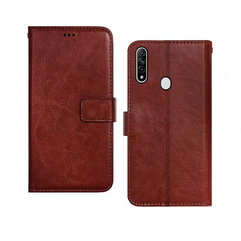 Inktree® Oppo A31 Flip Case | Premium Leather Finish | with Card Pockets | Wallet Stand |Complete Protection Flip Cover for Oppo A31 - Brown